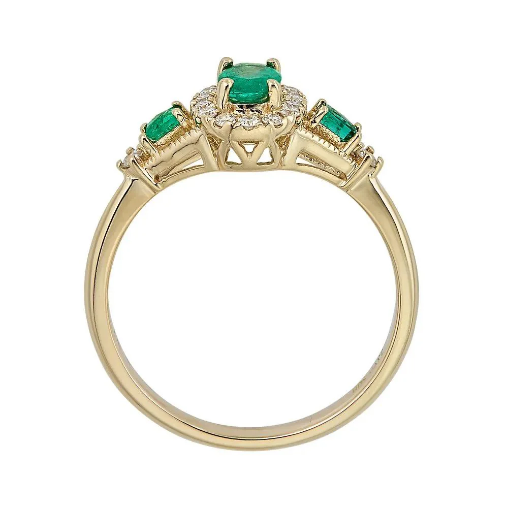 1/7 CT. Tw. Emerald & Diamond Ring 10K Yellow Gold Round Brilliant Cut Size 7.5 - Image 2