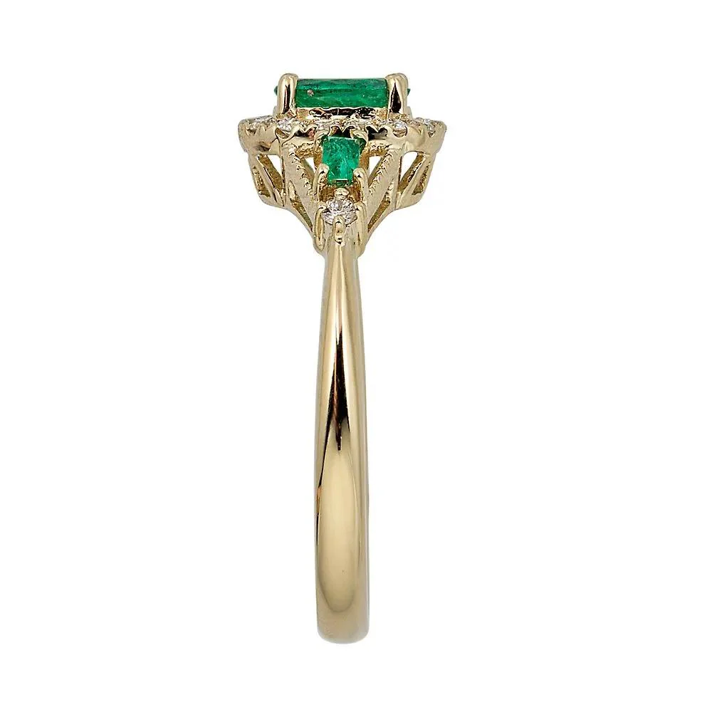 1/7 CT. Tw. Emerald & Diamond Ring 10K Yellow Gold Round Brilliant Cut Size 7.5 - Image 3