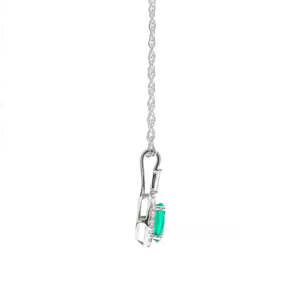1/7 CT. Tw. Oval Emerald & Diamond Pendant Necklace 10K White Gold Size 18" - Image 2