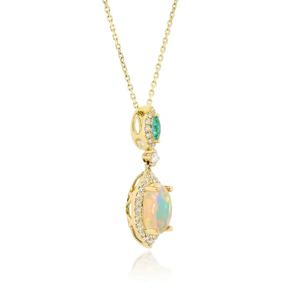 1/5 CT. Tw. Opal Emerald & Diamond Pendant Necklace 10K Yellow Gold Size 18" - Image 2