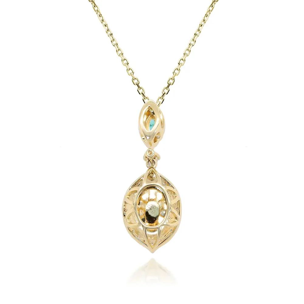 1/5 CT. Tw. Opal Emerald & Diamond Pendant Necklace 10K Yellow Gold Size 18" - Image 3
