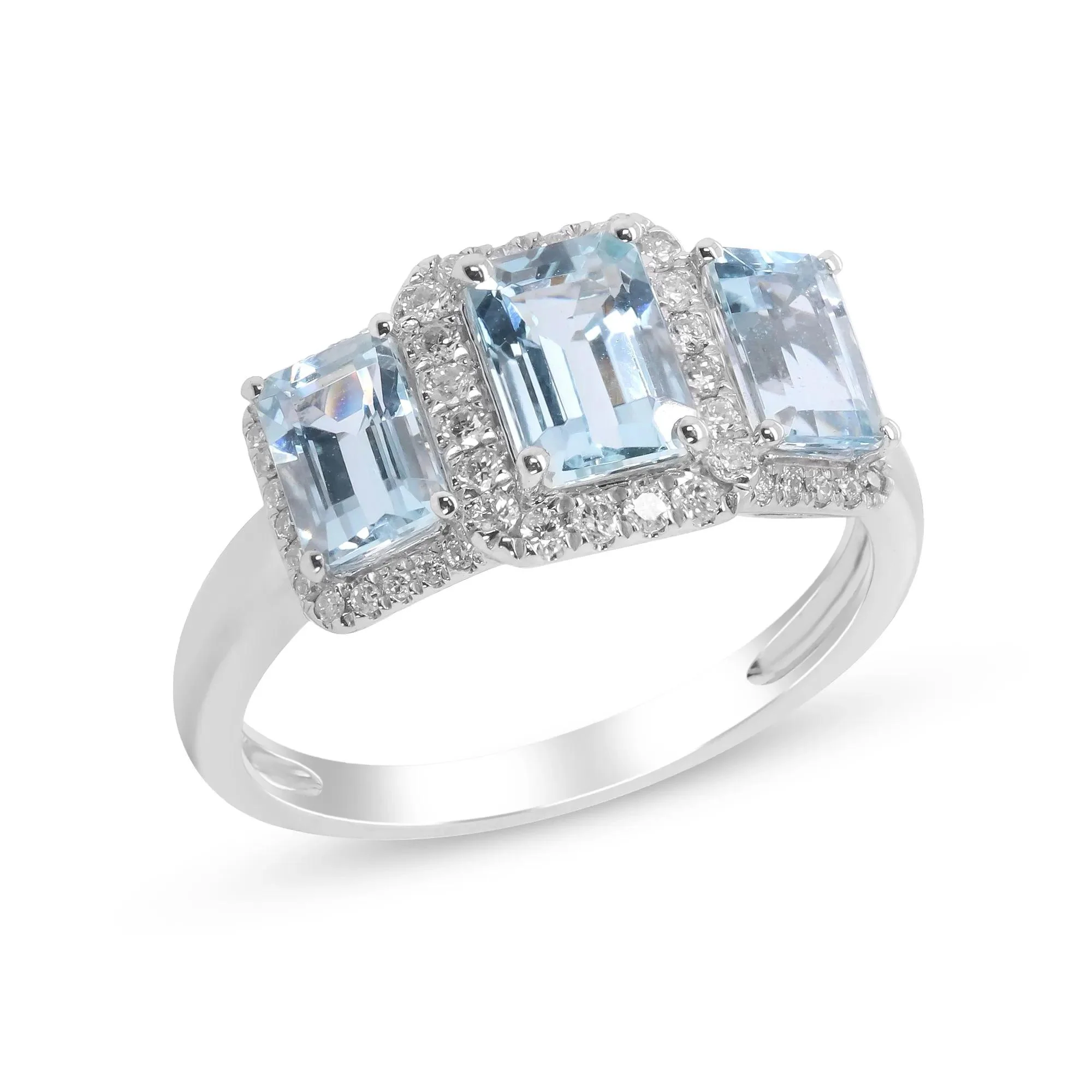 1/4 CT. Tw. Aquamarine and Diamond Ring 10K White Gold Size 5.5 - Image 3