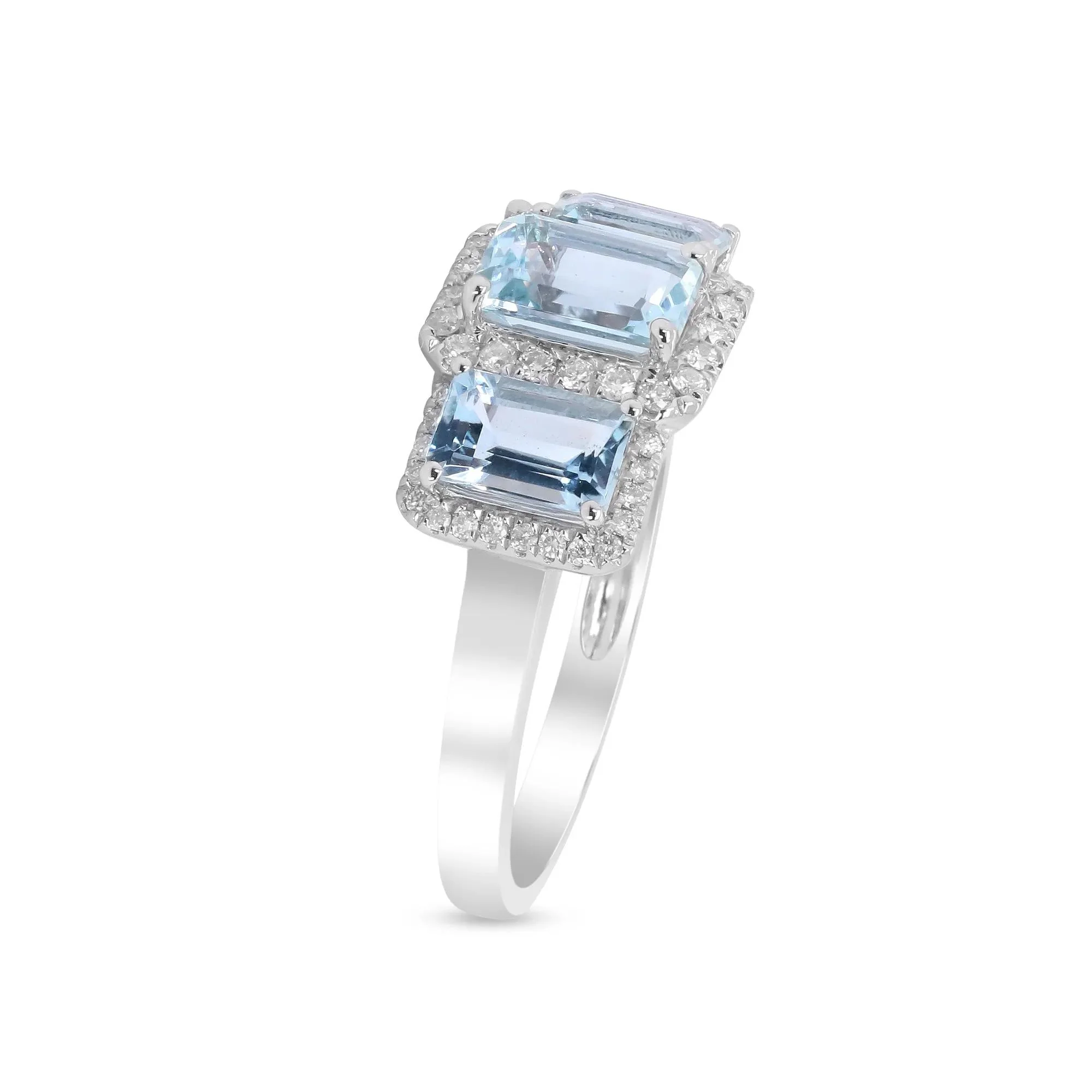 1/4 CT. Tw. Aquamarine and Diamond Ring 10K White Gold Size 6.5 - Image 4