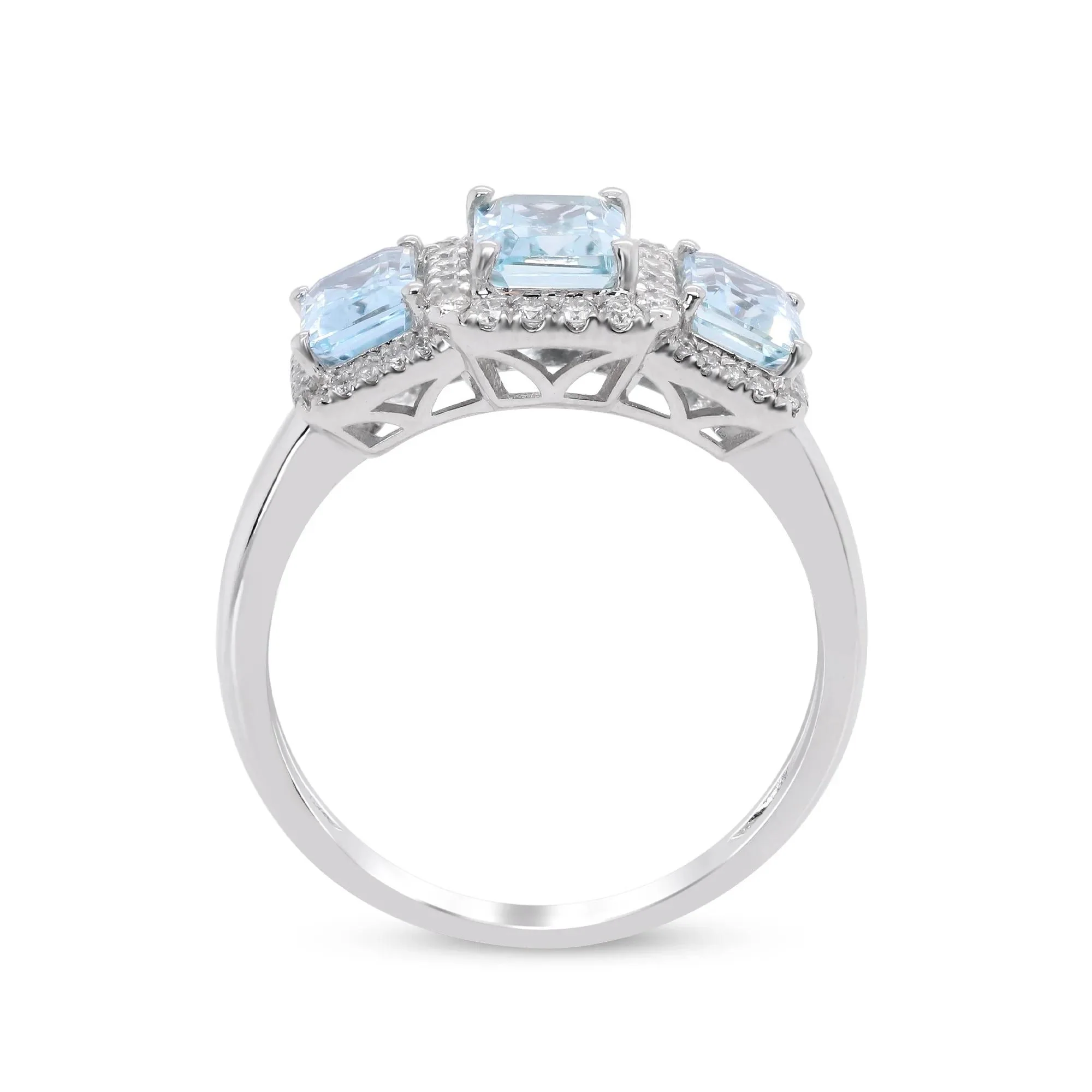 1/4 CT. Tw. Aquamarine and Diamond Ring 10K White Gold Size 7 - Image 2