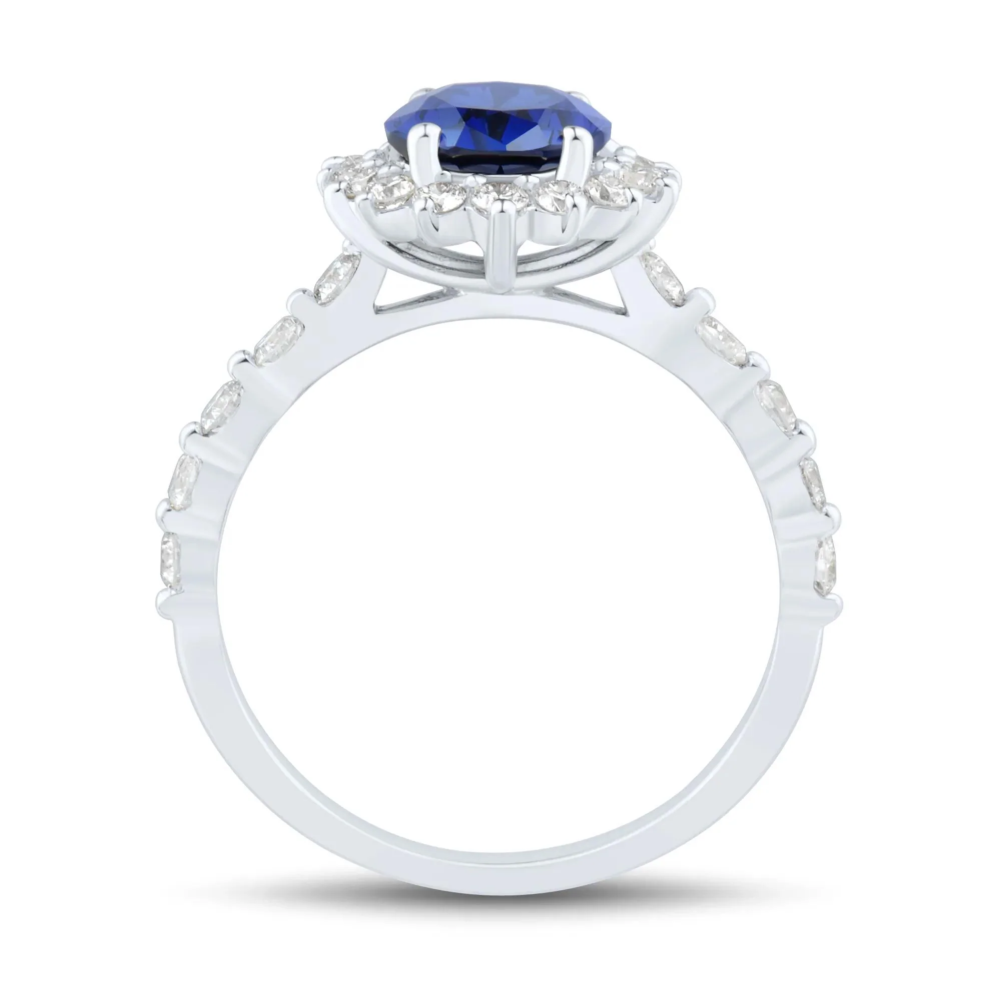 5/8 CT. Tw. Lab-Created Blue Sapphire and Lab Grown Diamond Halo Ring 10K White Gold Size 7.5 2mm - Image 2