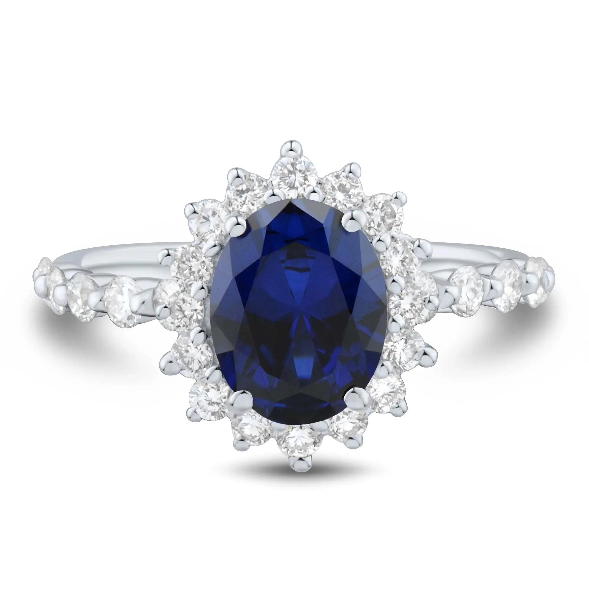 5/8 CT. Tw. Lab-Created Blue Sapphire and Lab Grown Diamond Halo Ring 10K White Gold Size 8 2mm