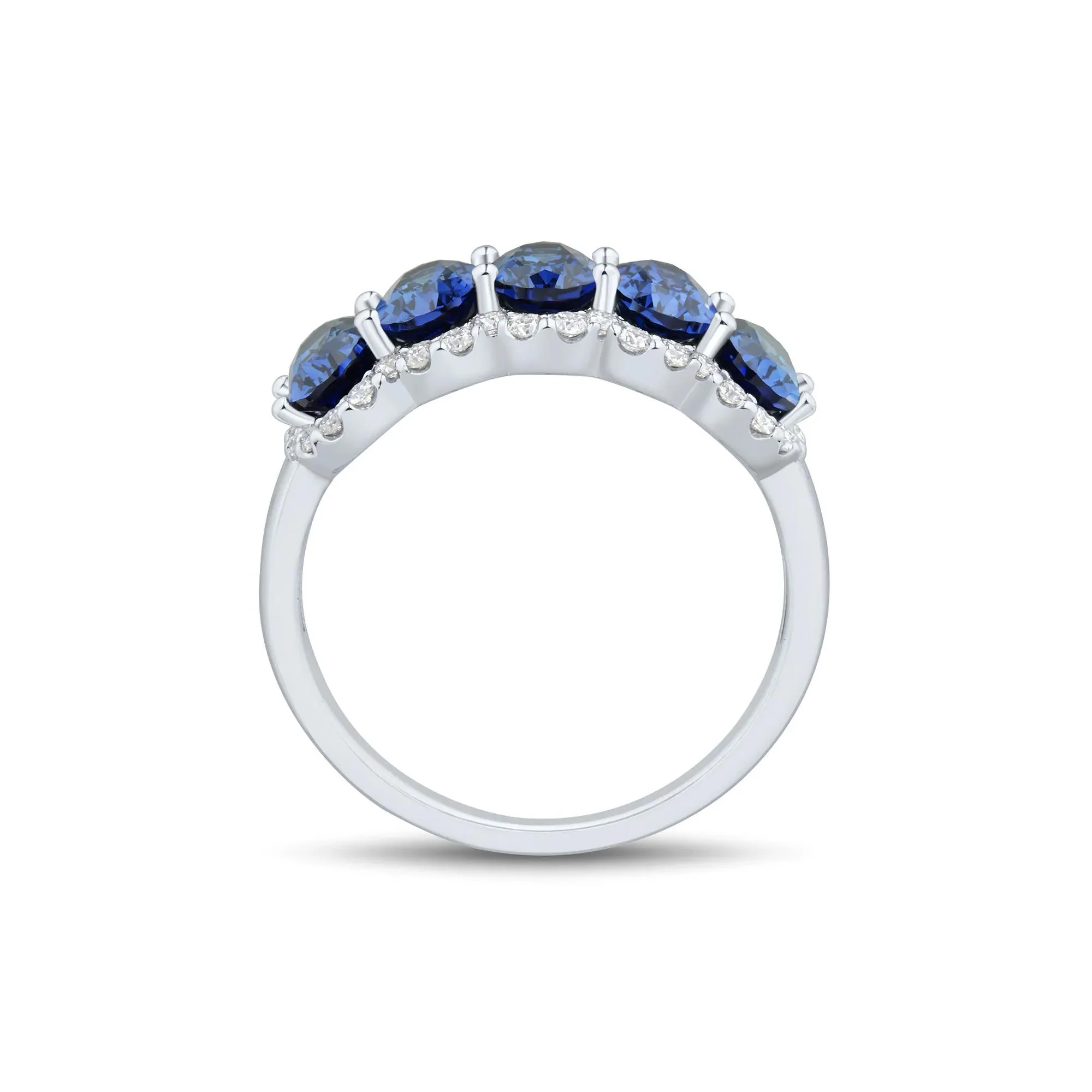1/3 CT. Tw. Lab-Created Blue Sapphire and Lab Grown Diamond Band Ring 10K White Gold Size 6 1mm - Image 2