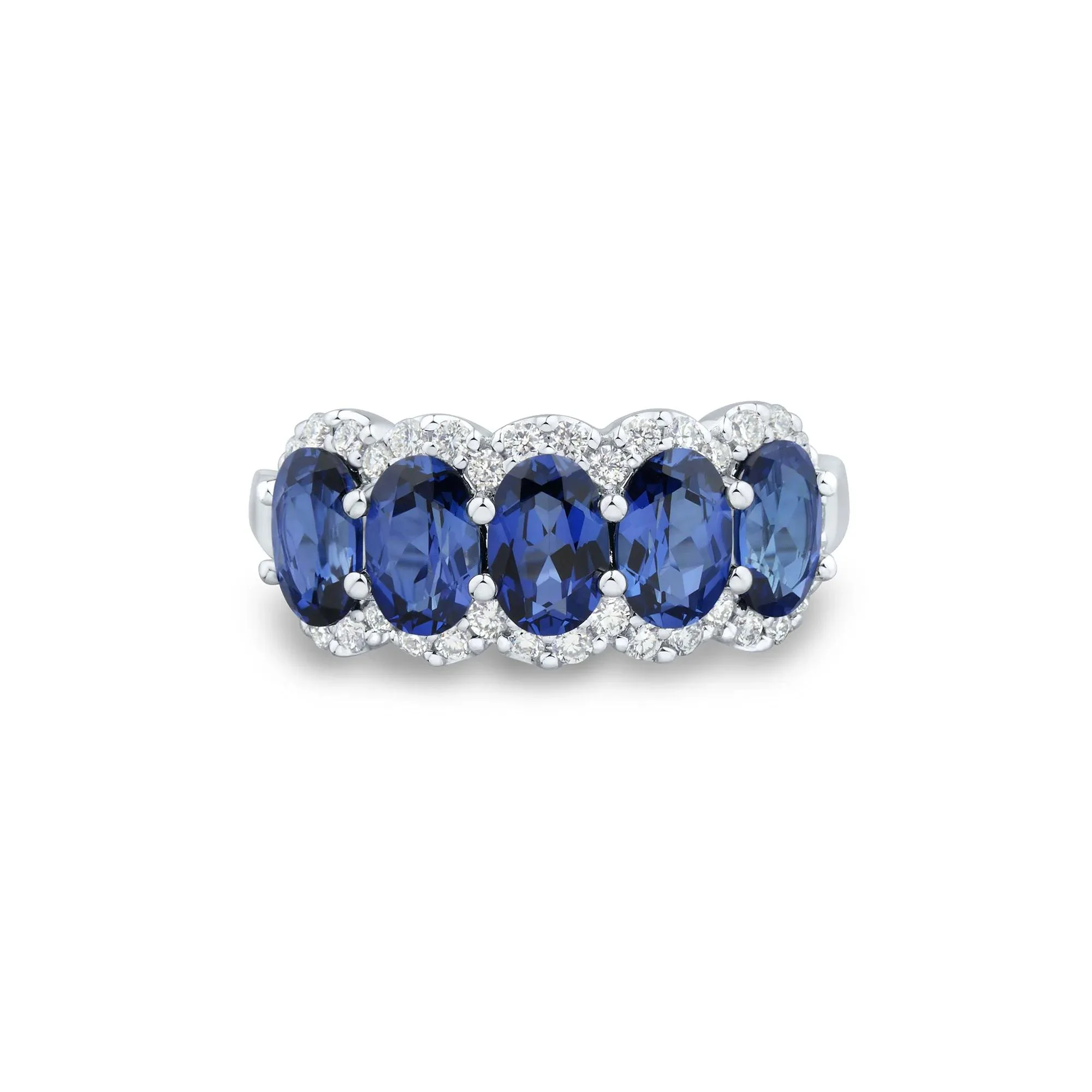 1/3 CT. Tw. Lab-Created Blue Sapphire and Lab Grown Diamond Band Ring 10K White Gold Size 6.5 1mm