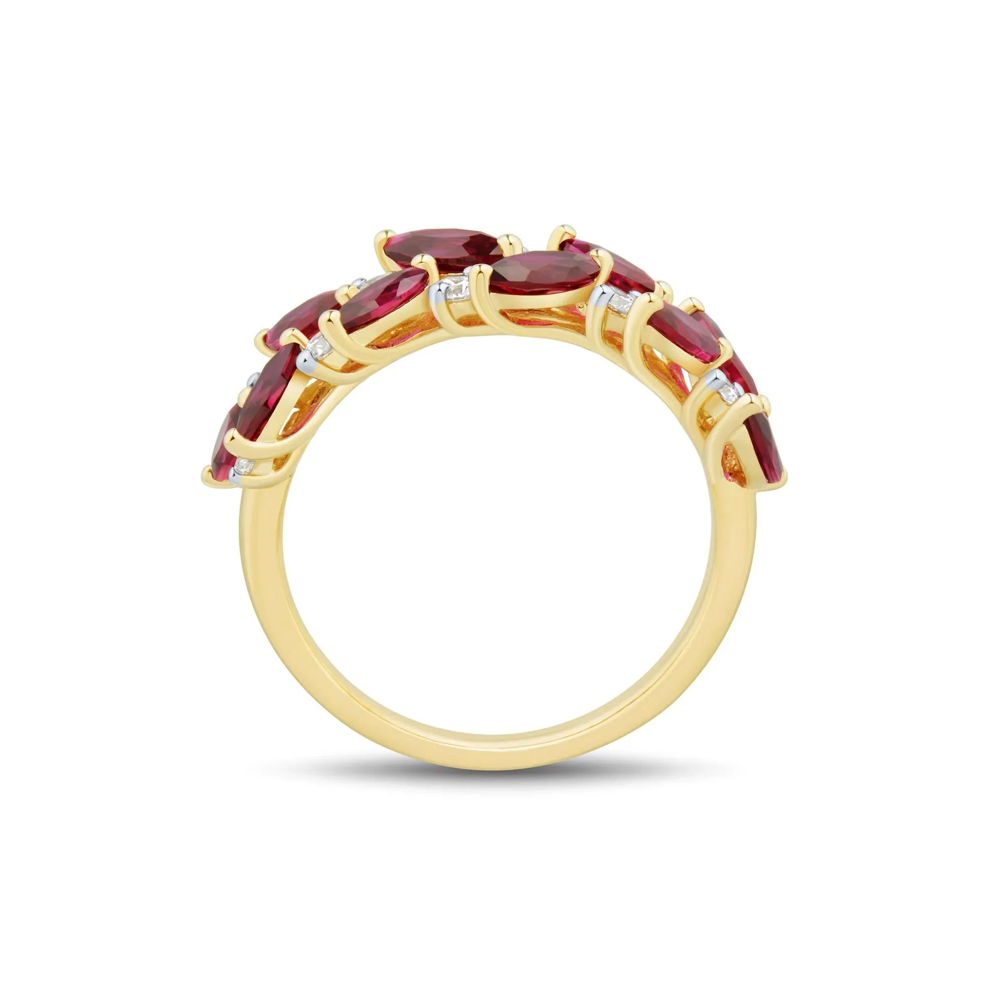 1/3 CT. Tw. Lab-Created Ruby and Lab Grown Diamond Band Ring 10K Yellow Gold Round Brilliant Cut Size 7 1mm - Image 2