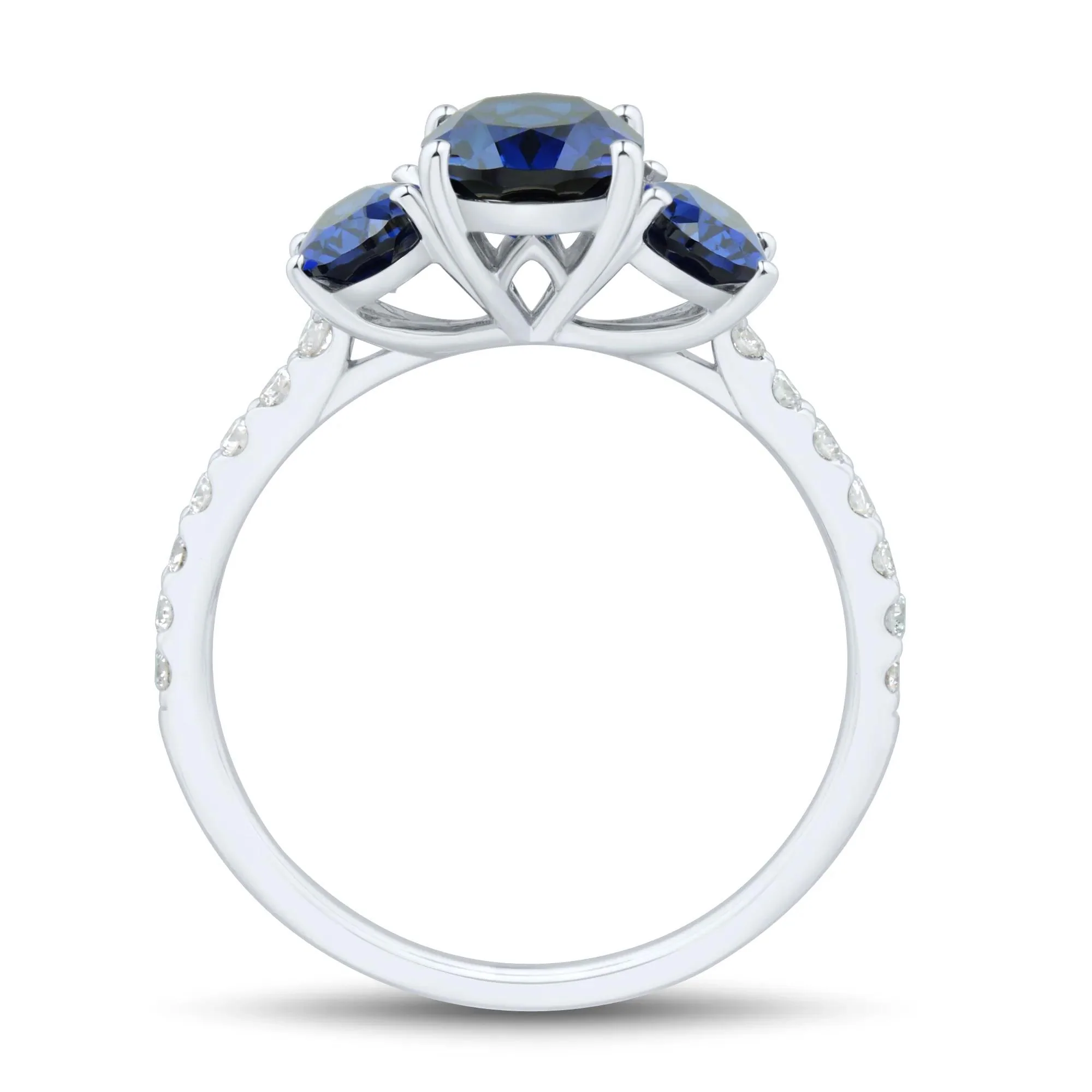 1/5 CT. Tw. Lab-Created Blue Sapphire and Lab Grown Diamond Three-Stone Ring 10K White Gold Size 7.5 1mm - Image 2