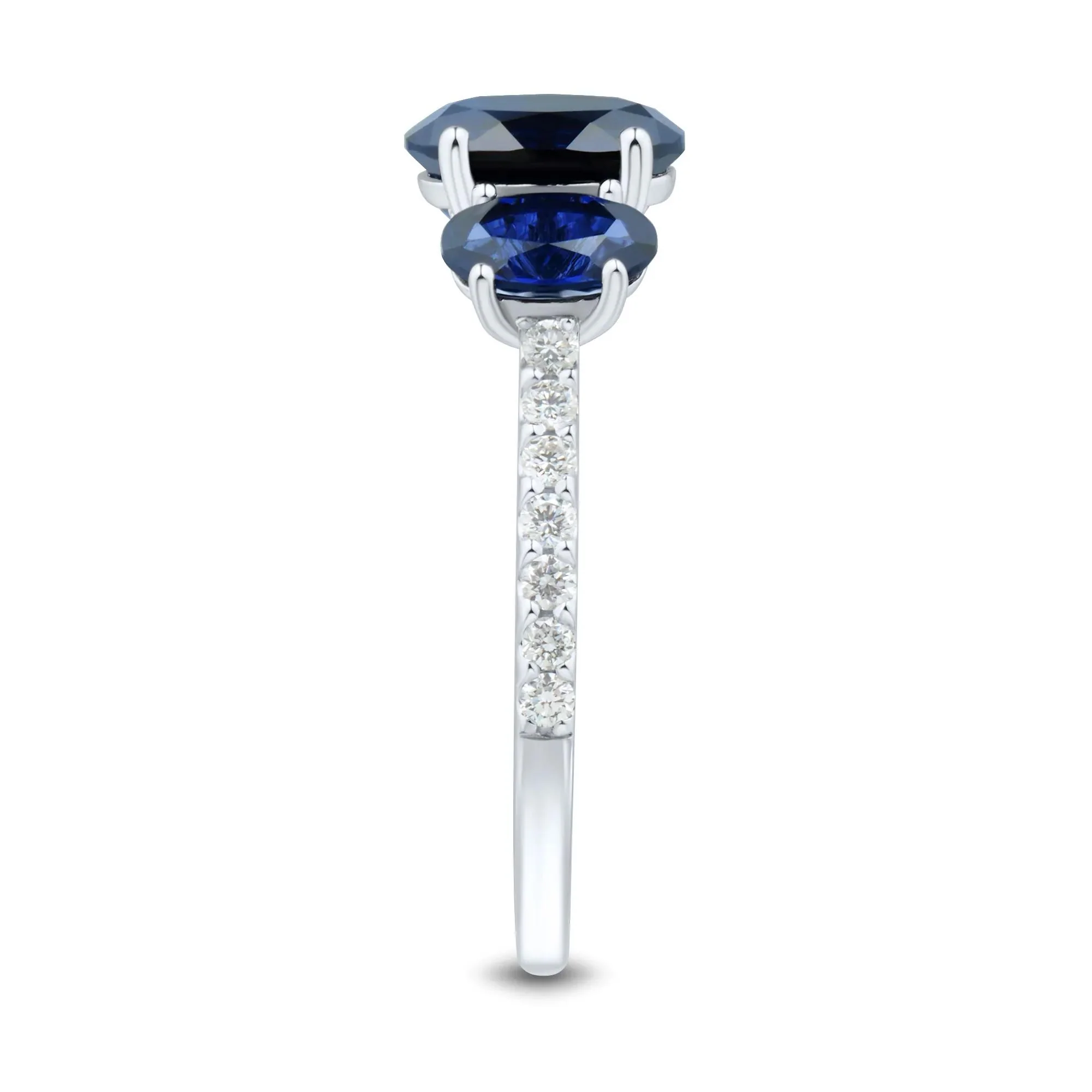 1/5 CT. Tw. Lab-Created Blue Sapphire and Lab Grown Diamond Three-Stone Ring 10K White Gold Size 8 1mm - Image 3