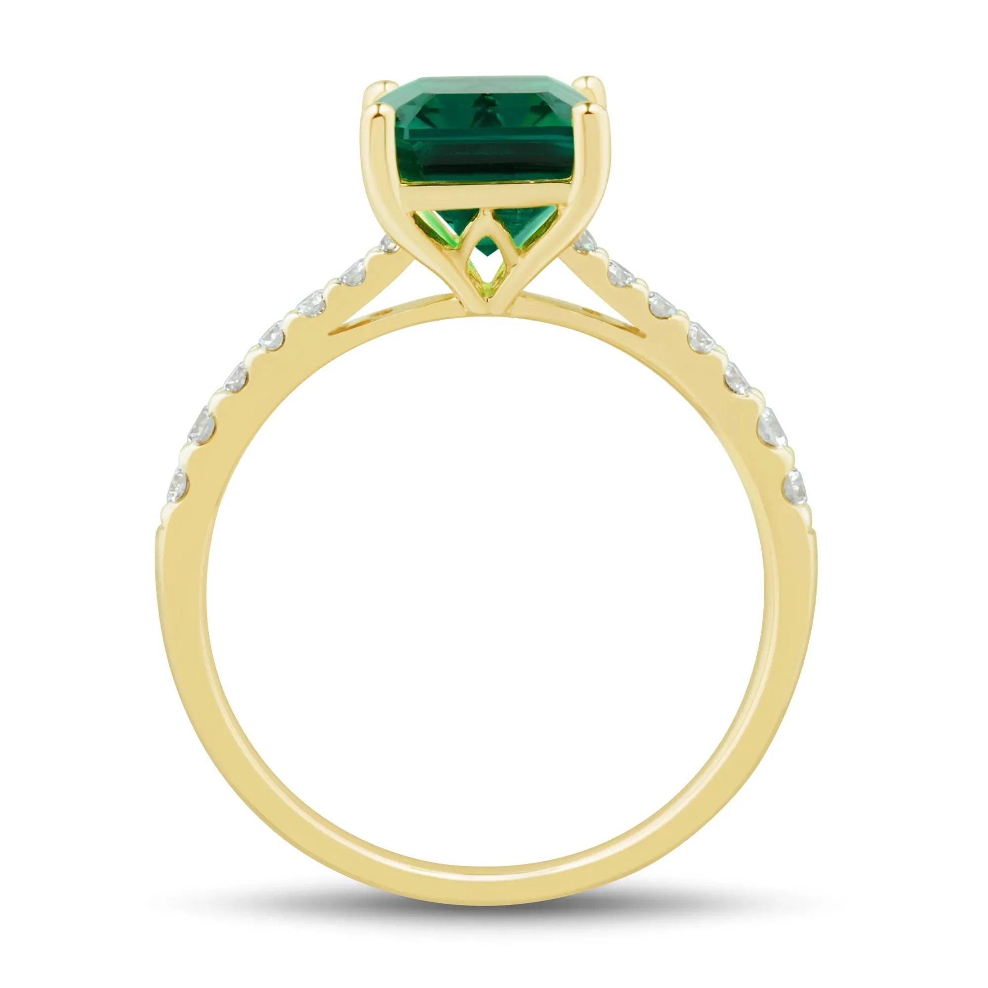 1/5 CT. Tw. Lab-Created Emerald and Lab Grown Diamond Ring 10K Yellow Gold Round Brilliant Cut Size 6 1mm - Image 2