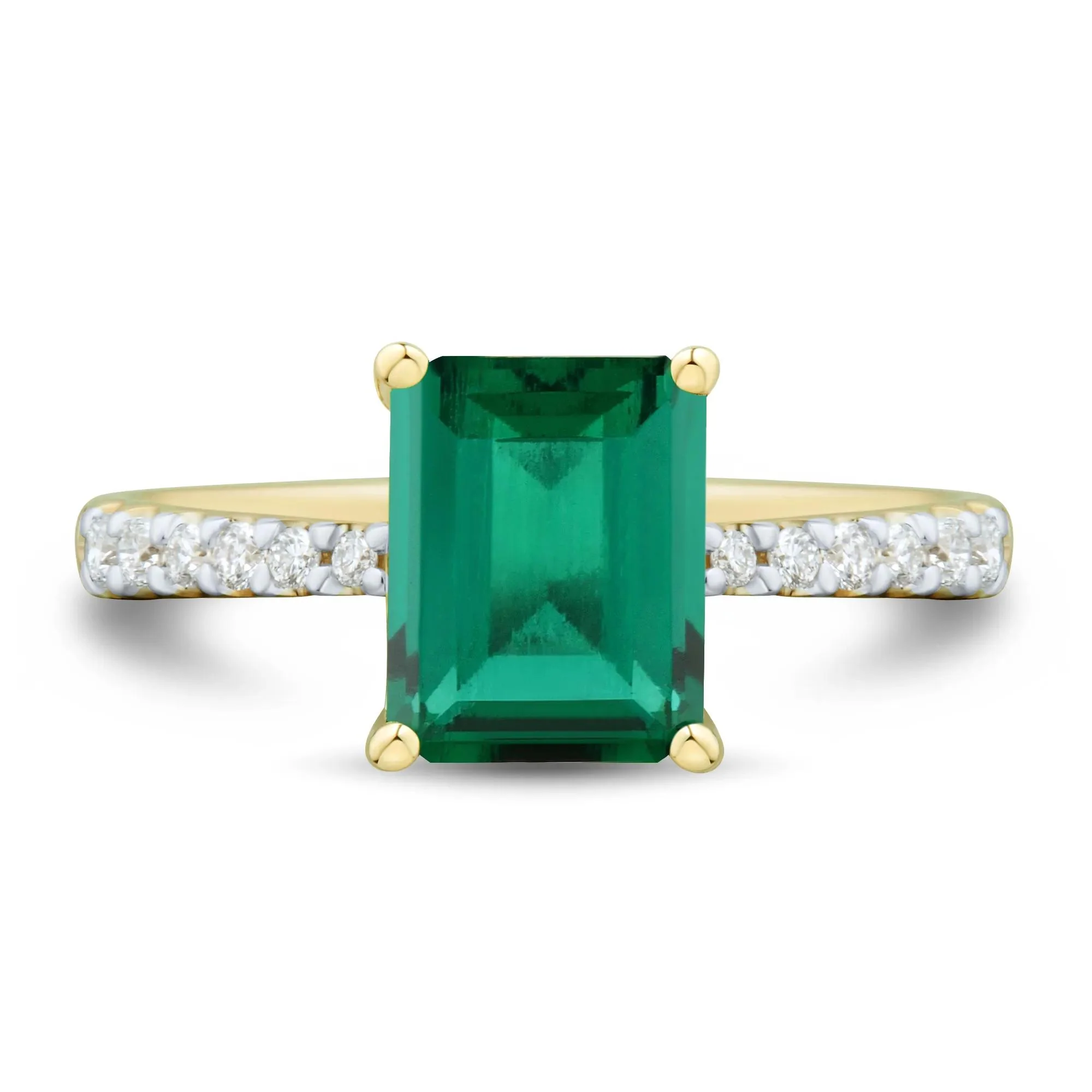 1/5 CT. Tw. Lab-Created Emerald and Lab Grown Diamond Ring 10K Yellow Gold Round Brilliant Cut Size 8 1mm