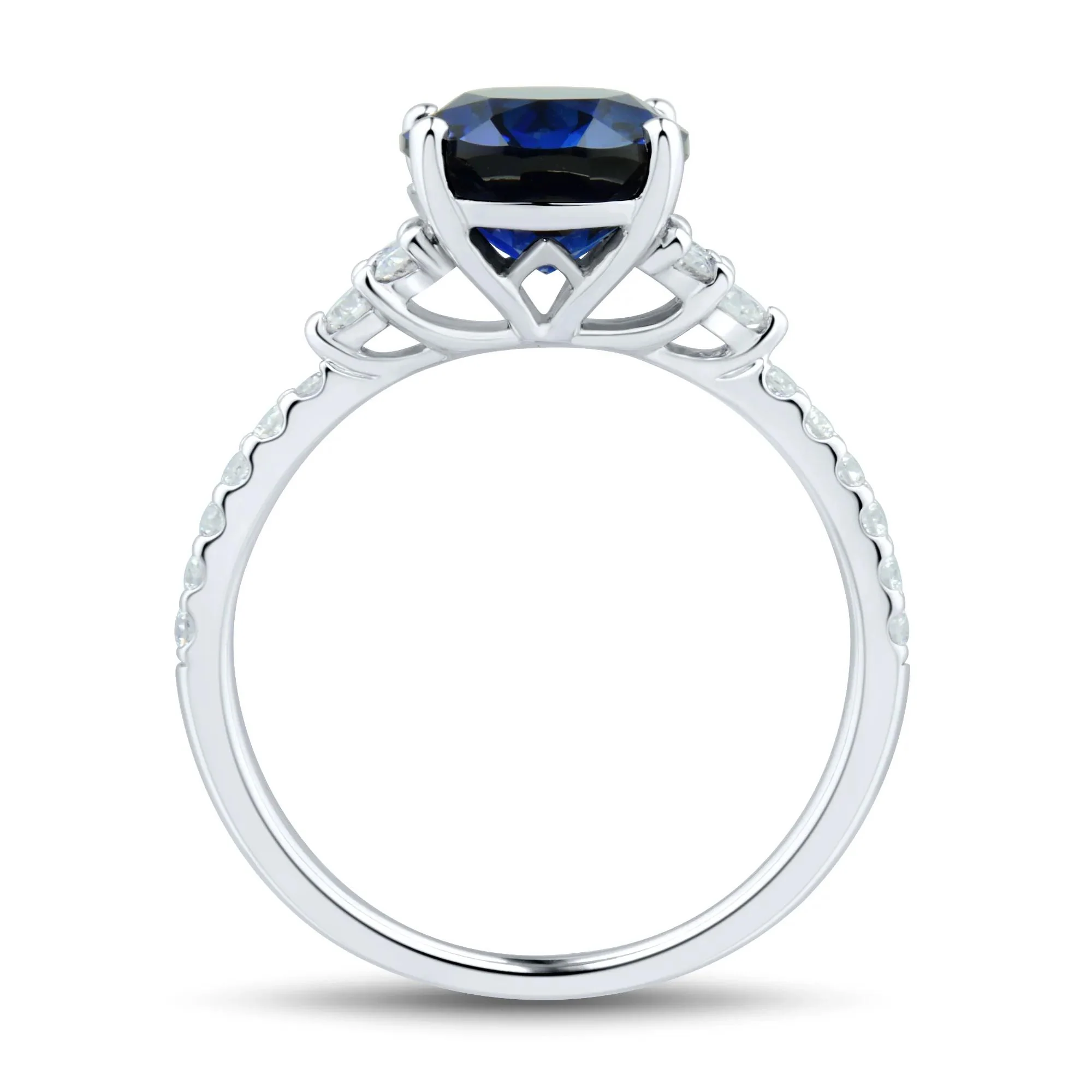 1/3 CT. Tw. Lab-Created Blue Sapphire and Lab Grown Diamond Ring 10K White Gold Size 6 1mm - Image 2