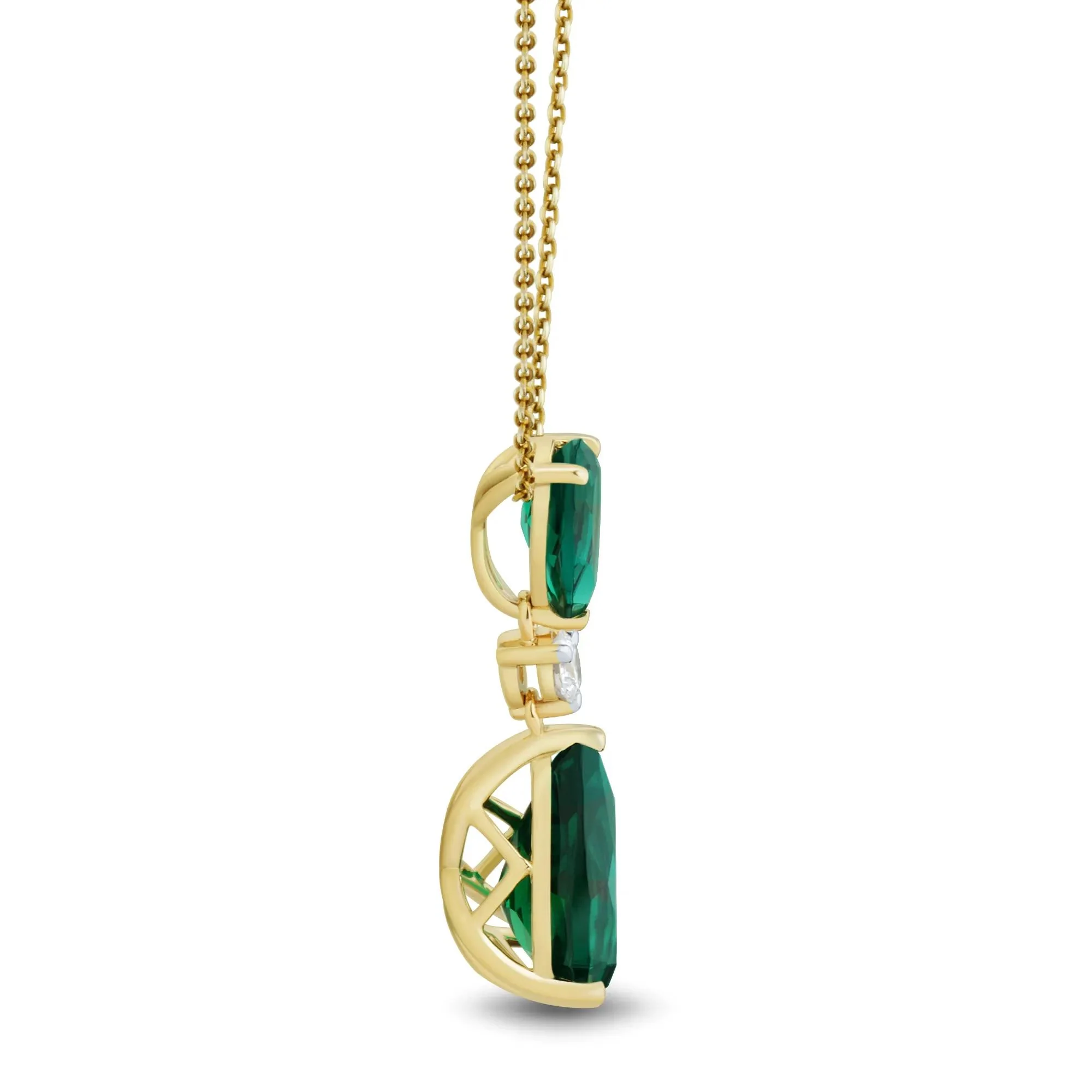 1/8 CT. Tw. Lab-Created Pear-Shaped Emerald and Lab Grown Diamond Pendant Necklace 10K Yellow Gold Size 18" - Image 2