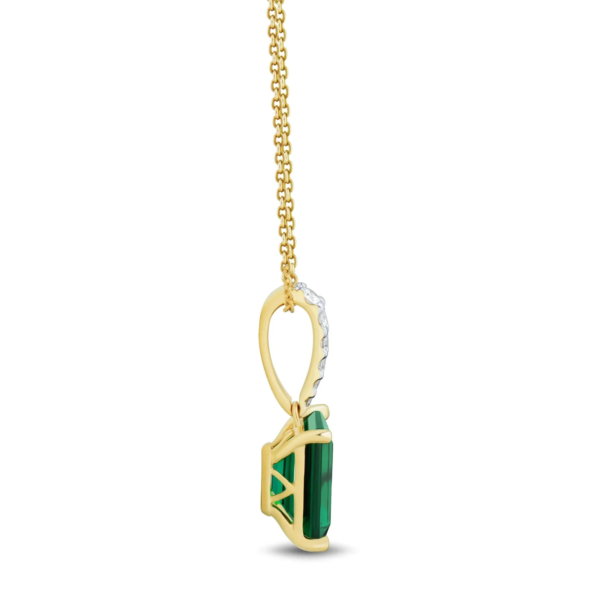 1/10 CT. Tw. Lab-Created Emerald and Lab Grown Diamond Pendant Necklace 10K Yellow Gold Size 18" - Image 2