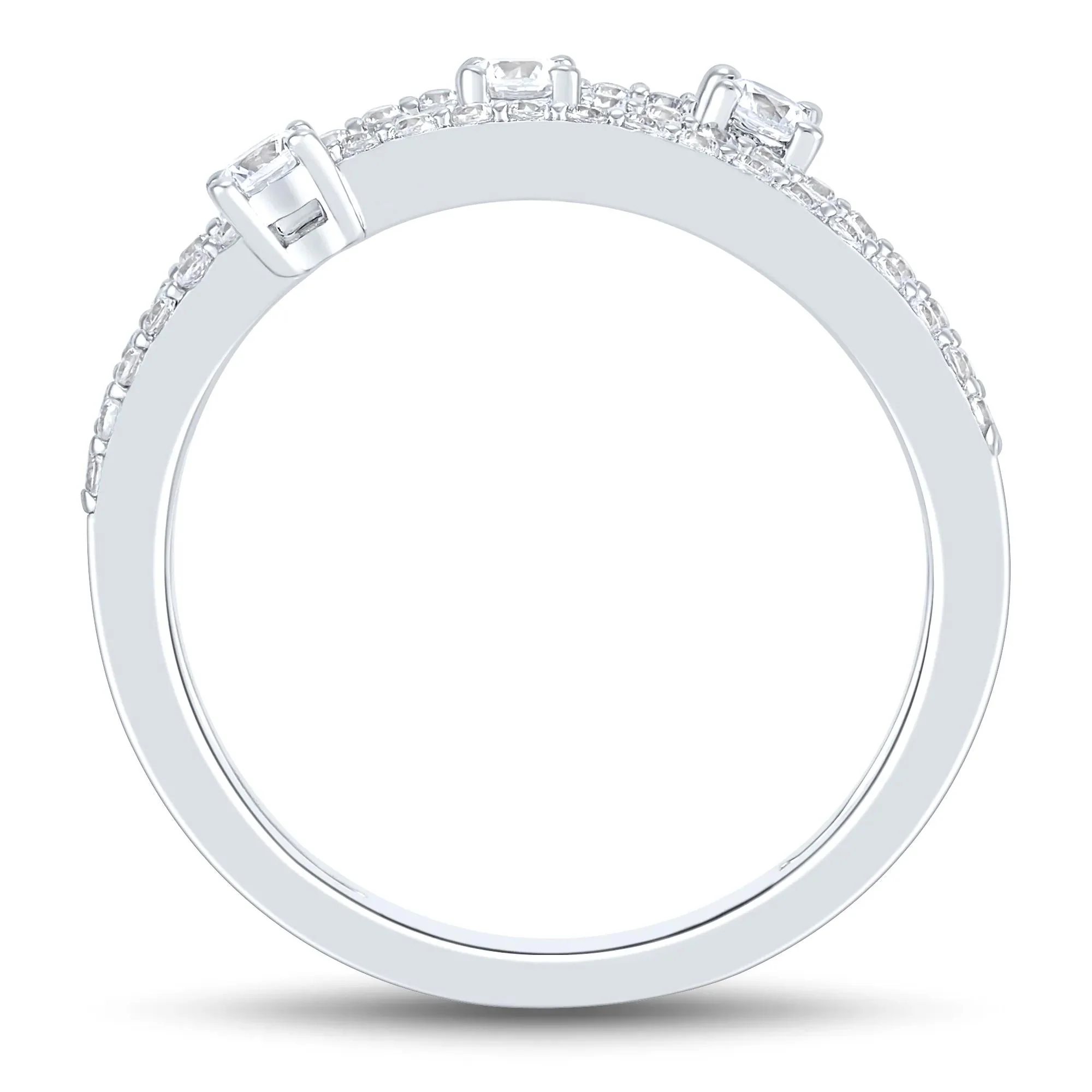 1/2 CT. Tw. Lab Grown Diamond Three-Row Orbit Band Ring IN 14K White Gold Round Brilliant Cut Size 7.5 1mm - Image 2