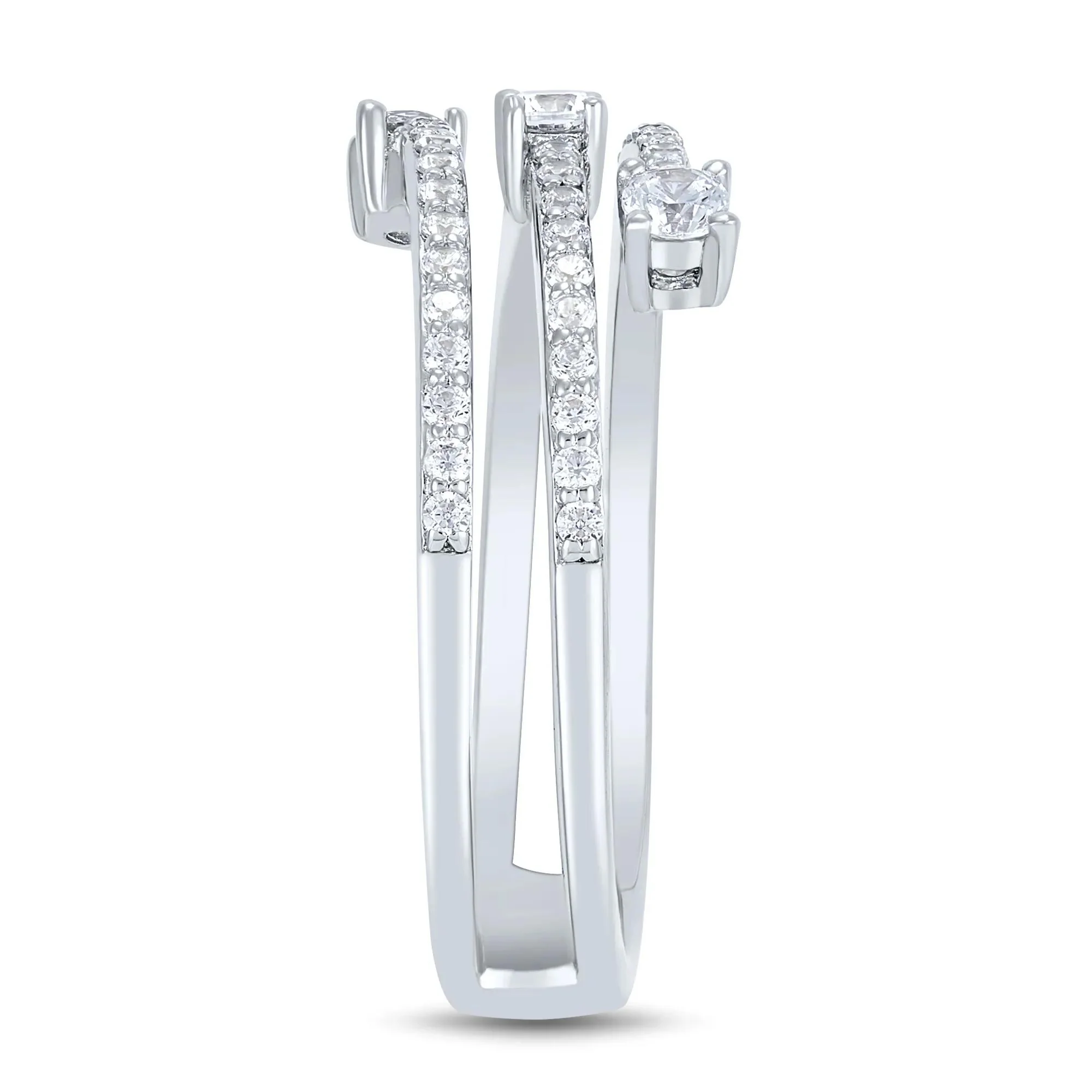 1/2 CT. Tw. Lab Grown Diamond Three-Row Orbit Band Ring IN 14K White Gold Round Brilliant Cut Size 9 1mm - Image 3
