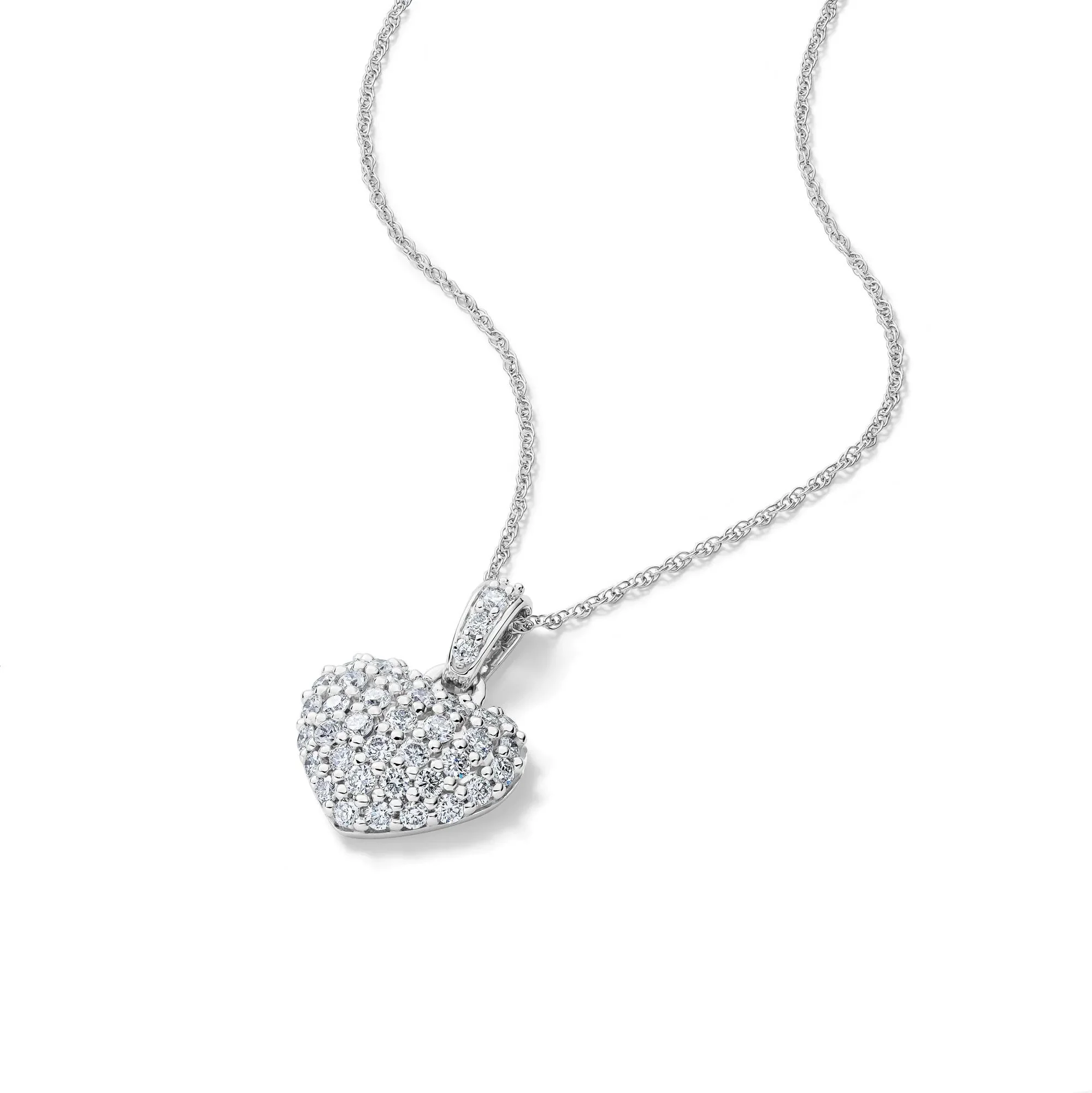 1/2 CT. Tw. Lab Grown Diamond Pavé Heart Pendant Necklace 14K White Gold Size 18" - Image 4
