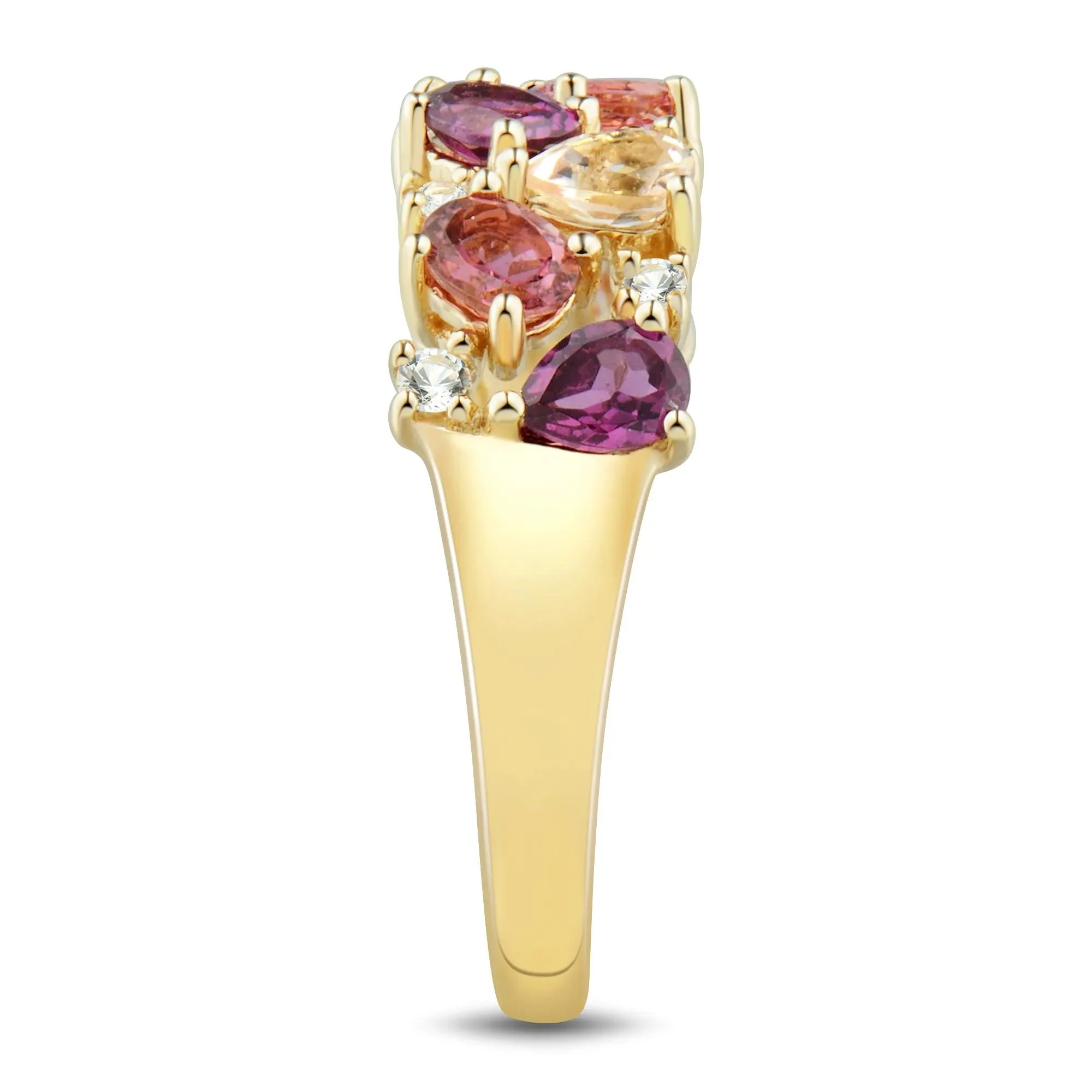 Multi-Shape Pink Morganite Pink Tourmaline Red Garnet and White Topaz Ring 10K Yellow Gold Size 7 1mm - Image 3