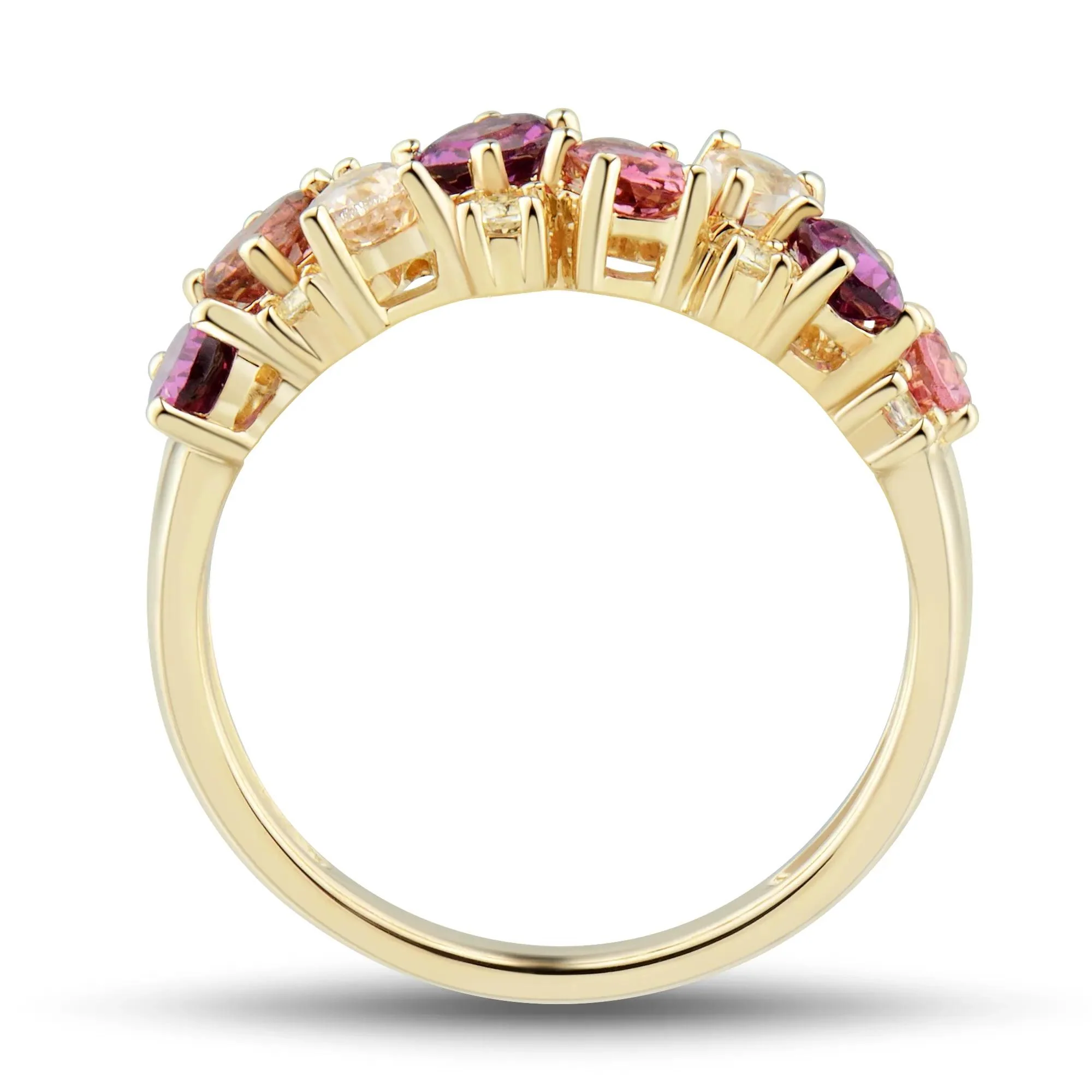 Multi-Shape Pink Morganite Pink Tourmaline Red Garnet and White Topaz Ring 10K Yellow Gold Size 8 1mm - Image 2