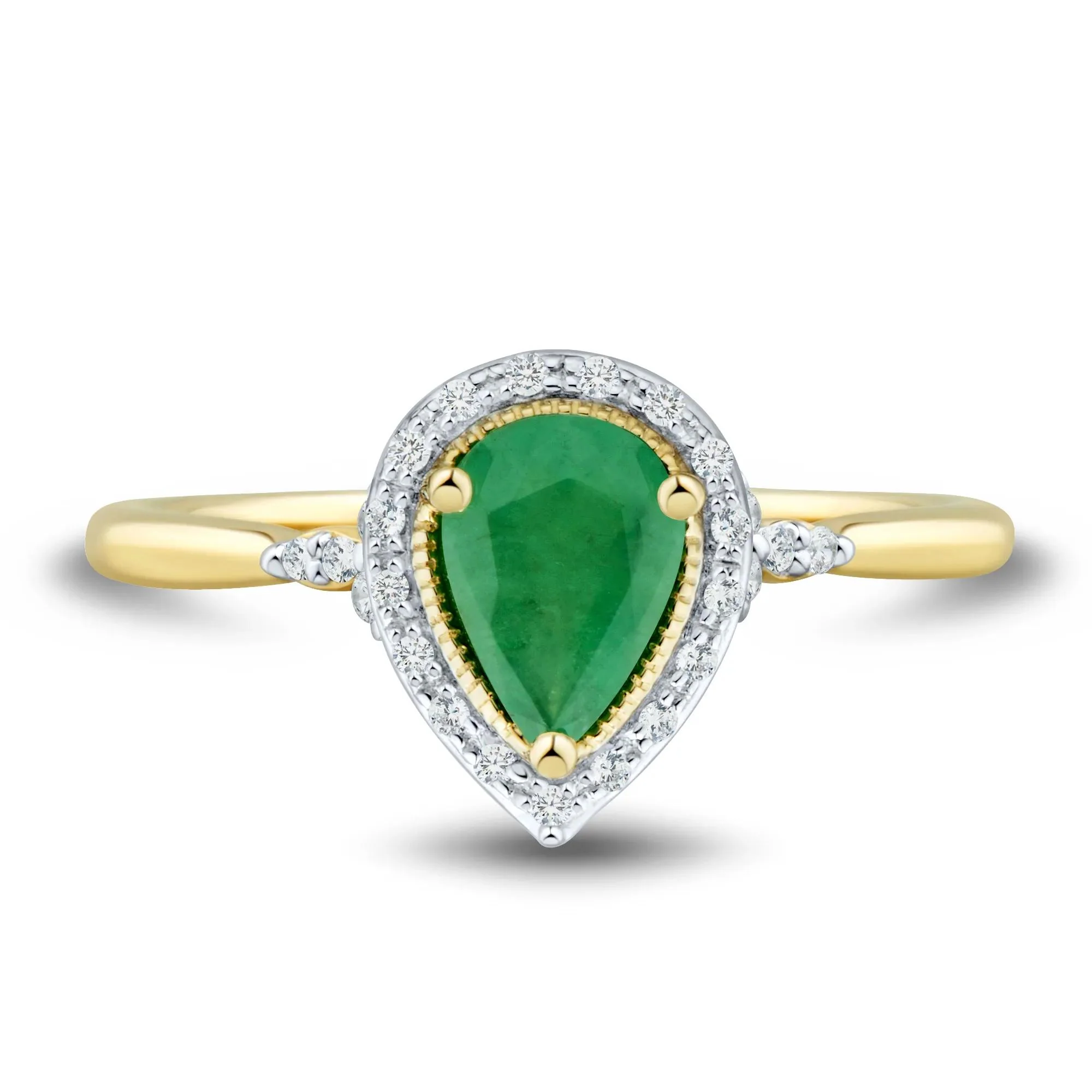 1/10 CT. Tw. Pear-Shaped Emerald and Diamond Ring 10K Yellow Gold Size 7 1mm
