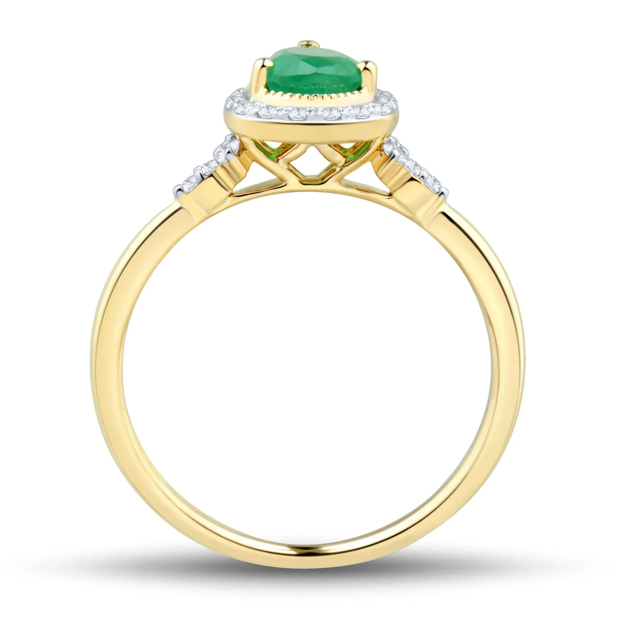1/10 CT. Tw. Pear-Shaped Emerald and Diamond Ring 10K Yellow Gold Size 8.5 1mm - Image 2