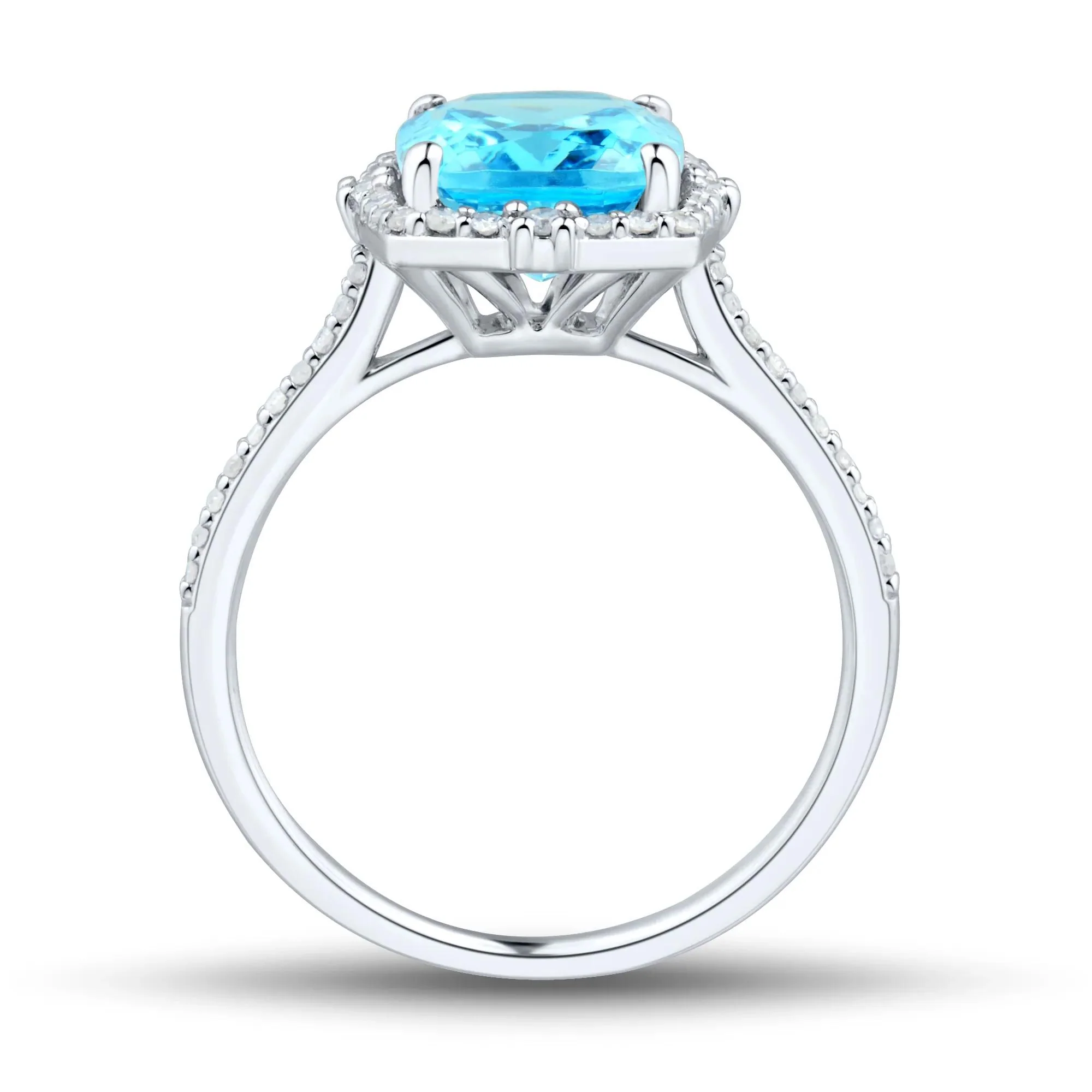 1/5 CT. Tw. Blue Topaz Cushion-Cut Diamond Halo Ring 10K White Gold Round Brilliant Cut Size 6.5 1mm - Image 2
