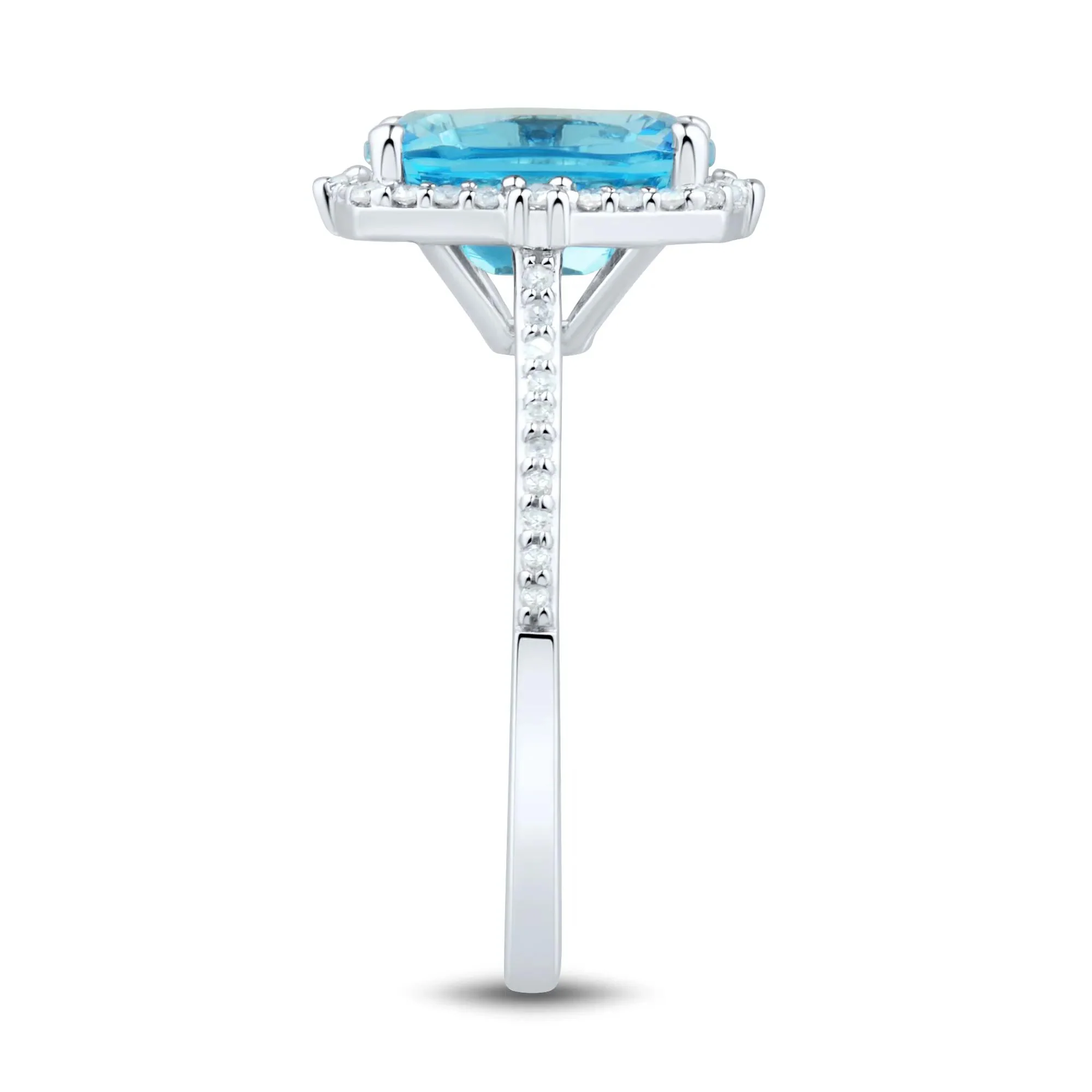 1/5 CT. Tw. Blue Topaz Cushion-Cut Diamond Halo Ring 10K White Gold Round Brilliant Cut Size 7 1mm - Image 3
