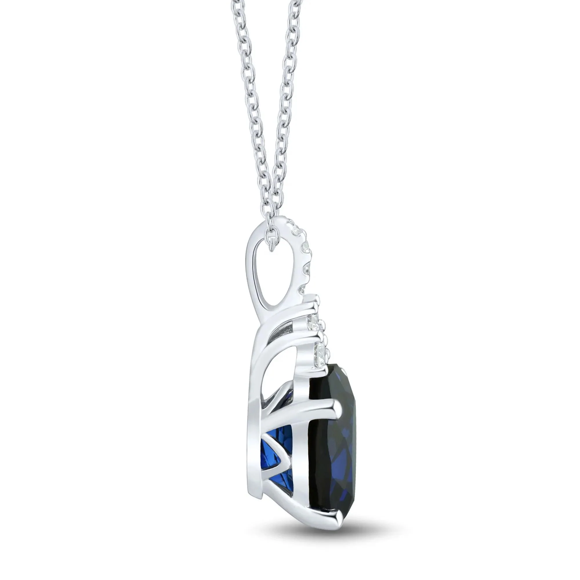 1/8 CT. Tw. Lab-Created Blue Sapphire and Lab Grown Diamond Pendant Necklace 10K White Gold Size 18" - Image 2