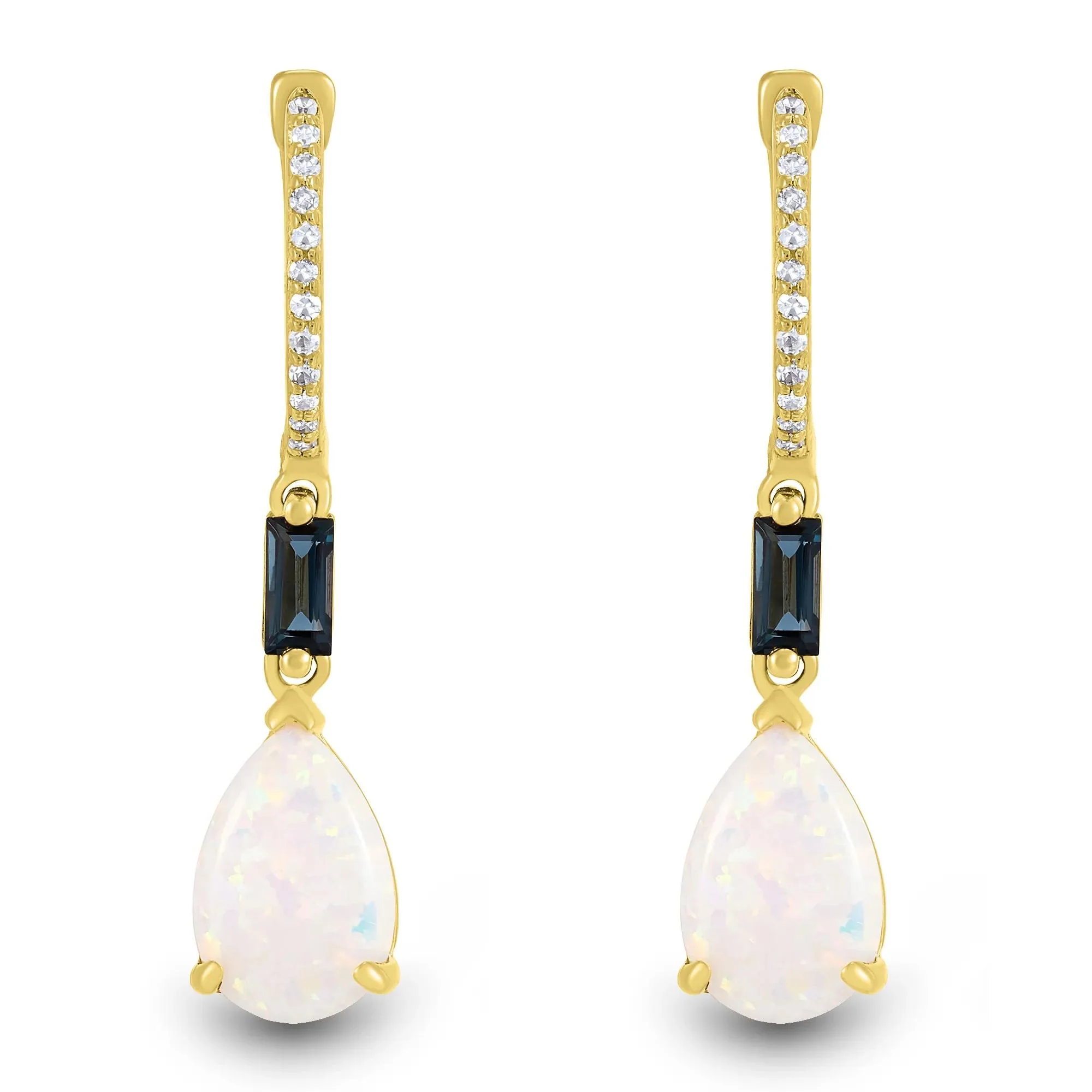 Lab-Created Opal London Blue Topaz & Diamond Accent Drop Earrings 10K Yellow Gold Size 6.00mm - Image 2