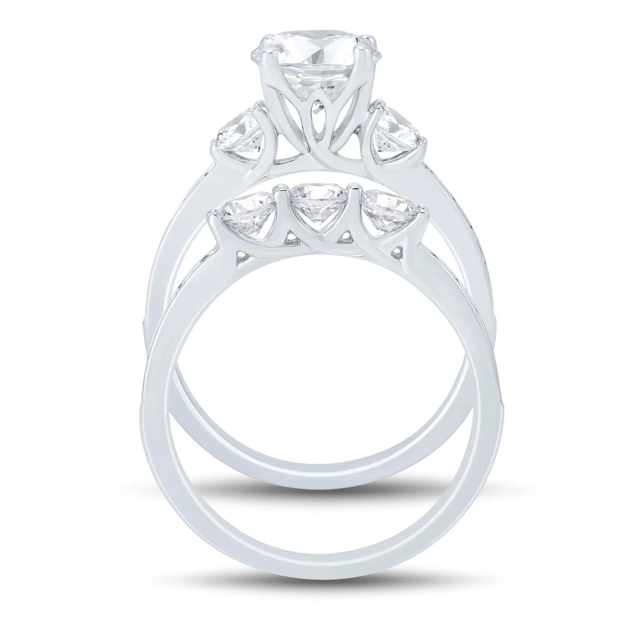 3 CT. Tw. Lab Grown Diamond Bridal Set 14K White Gold Ring Size 7 1mm - Image 2