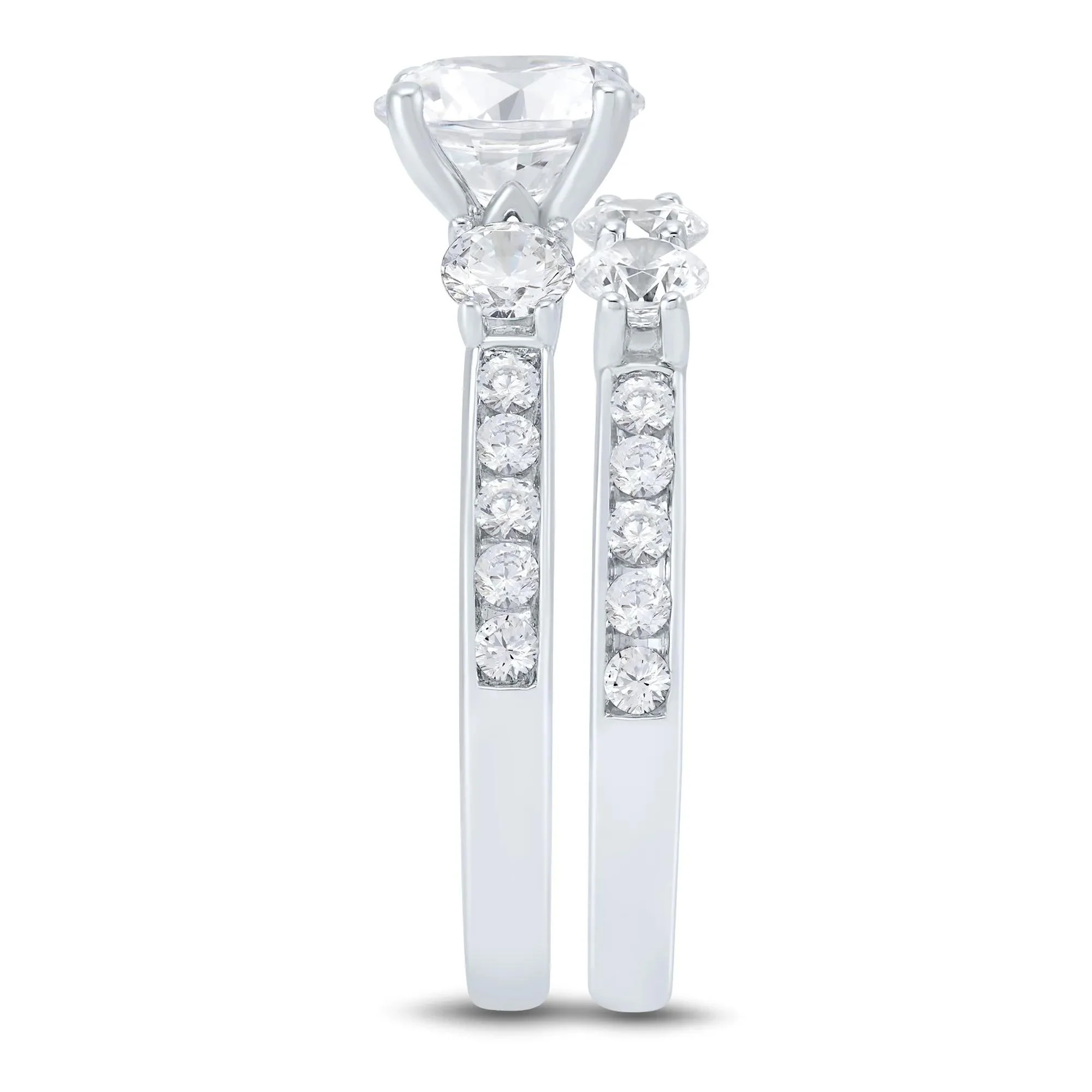 3 CT. Tw. Lab Grown Diamond Bridal Set 14K White Gold Ring Size 7 1mm - Image 3
