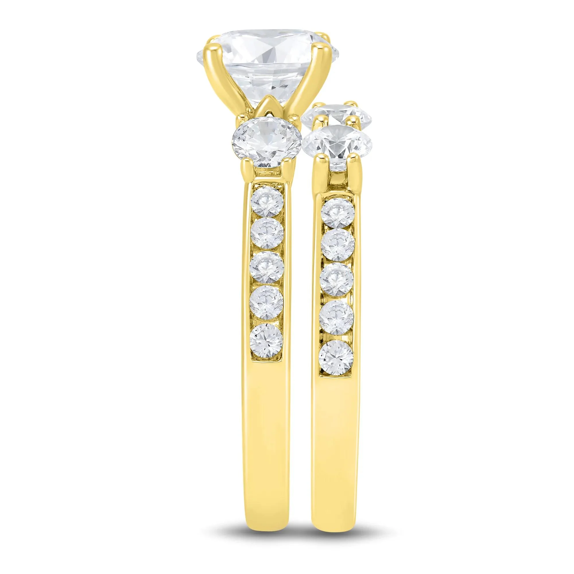 3 CT. Tw. Lab Grown Diamond Bridal Set 14K Yellow Gold Ring Size 7 1mm - Image 3