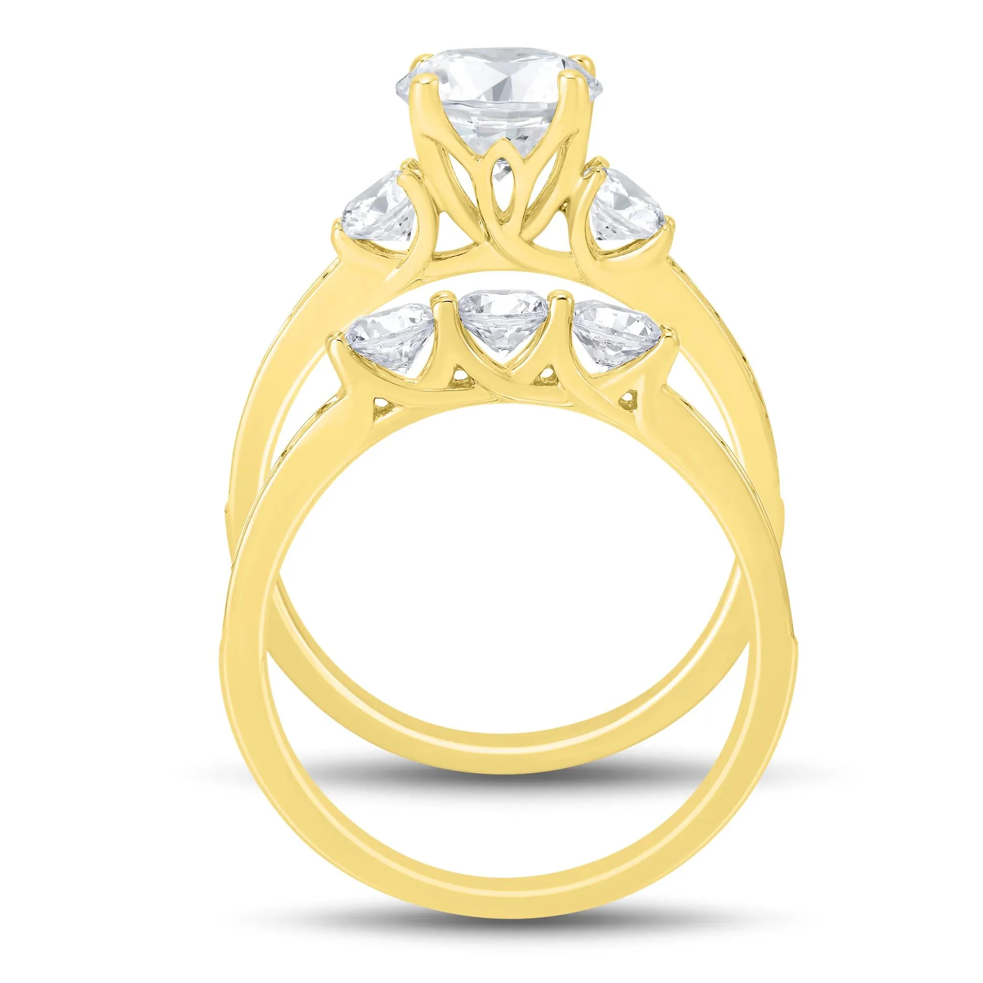 3 CT. Tw. Lab Grown Diamond Bridal Set 14K Yellow Gold Ring Size 8.5 1mm - Image 2