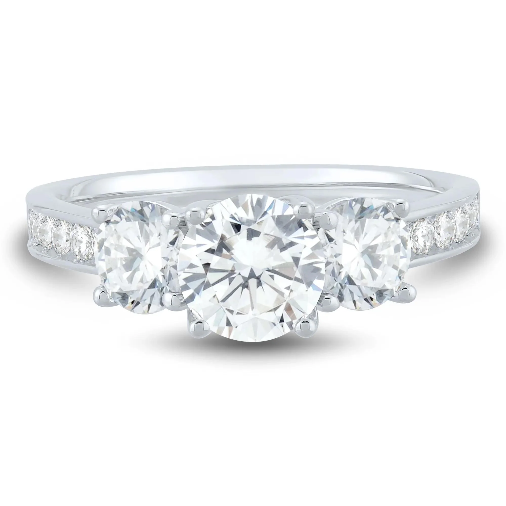 1/4 CT. Tw. Lab Grown Three-Stone Diamond Engagement Ring 14K White Gold (2-) Round Brilliant Cut Size 8 1mm