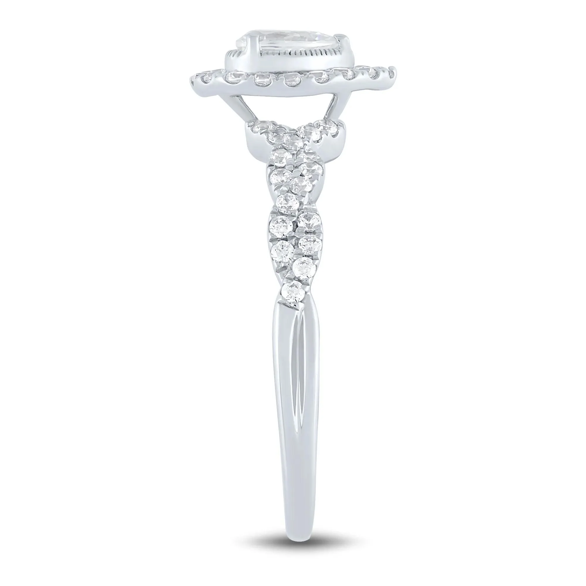 1/2 CT. Tw. Diamond Pear-Shaped Halo Engagement Ring 10K White Gold Round Brilliant Cut Size 6.5 1mm - Image 3