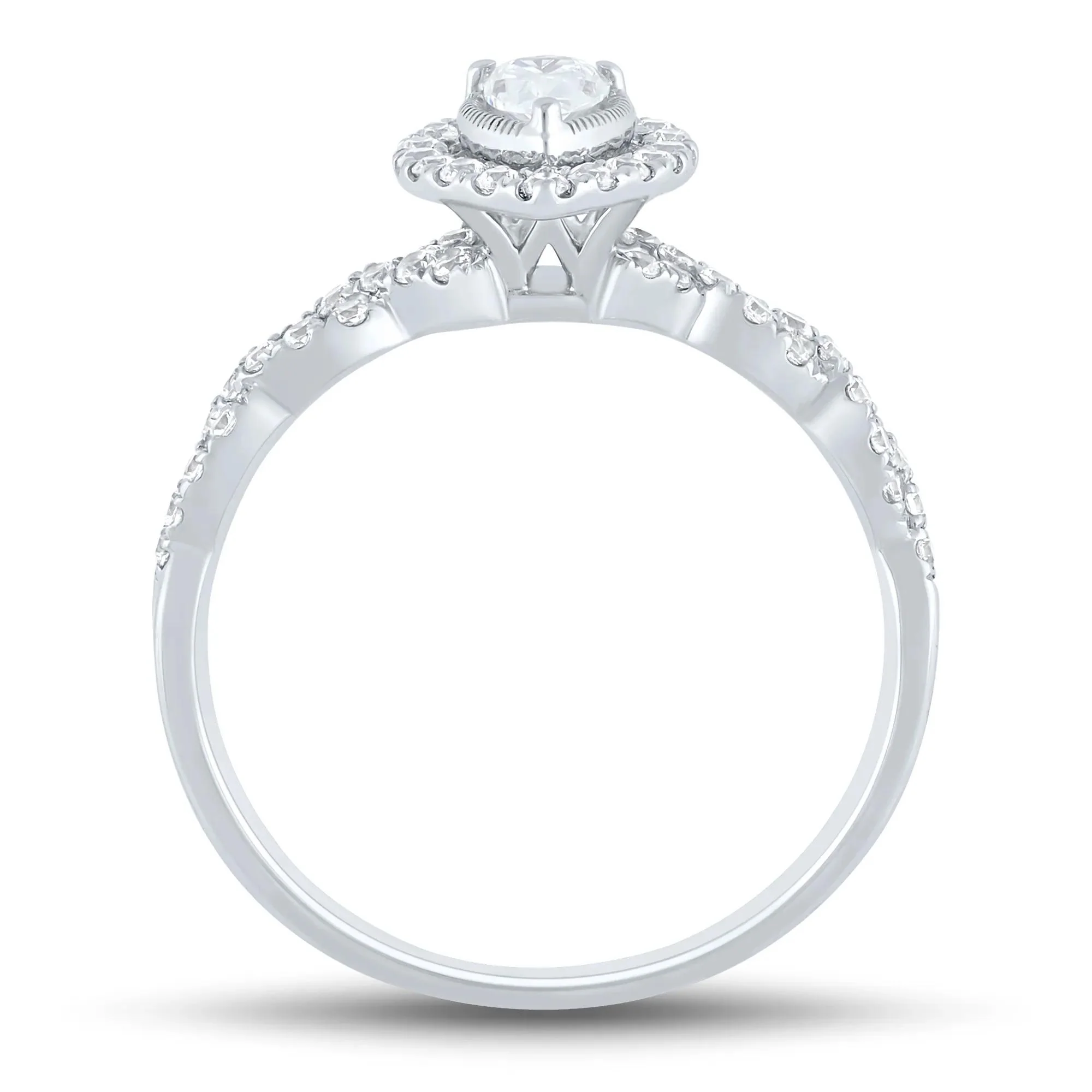 1/2 CT. Tw. Diamond Pear-Shaped Halo Engagement Ring 10K White Gold Round Brilliant Cut Size 8 1mm - Image 2