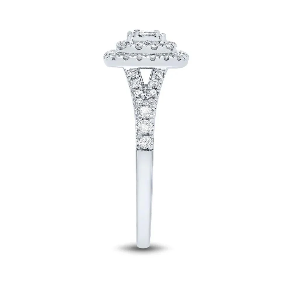 1/2 CT. Tw. Princess-Cut Double-Halo Diamond Engagement Ring 10K White Gold Size 7 - Image 3