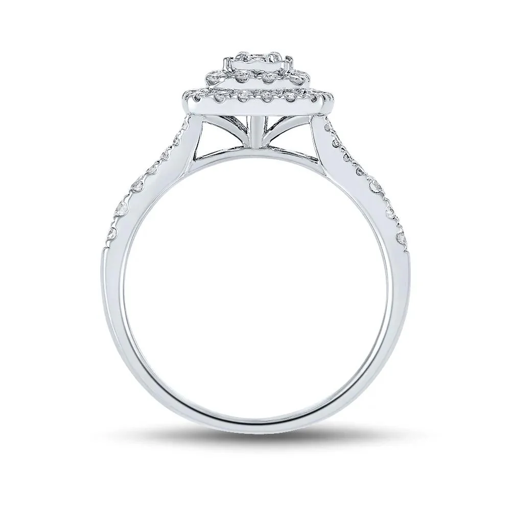 1/2 CT. Tw. Princess-Cut Double-Halo Diamond Engagement Ring 10K White Gold Size 7.5 - Image 2