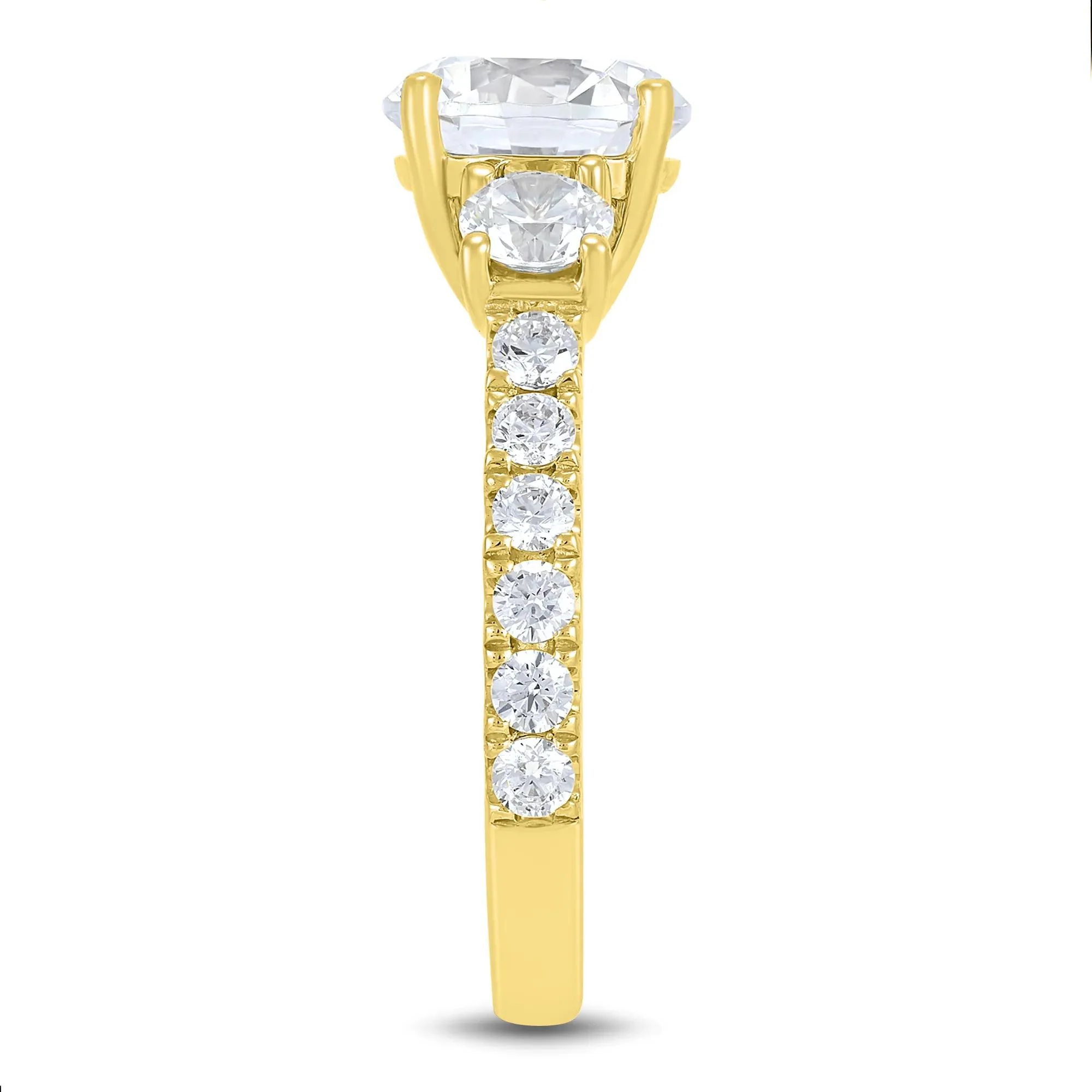 3 CT. Tw. Lab Grown Diamond Three-Stone Engagement Ring 14K Yellow Gold Round Brilliant Cut Size 7 4mm - Image 3