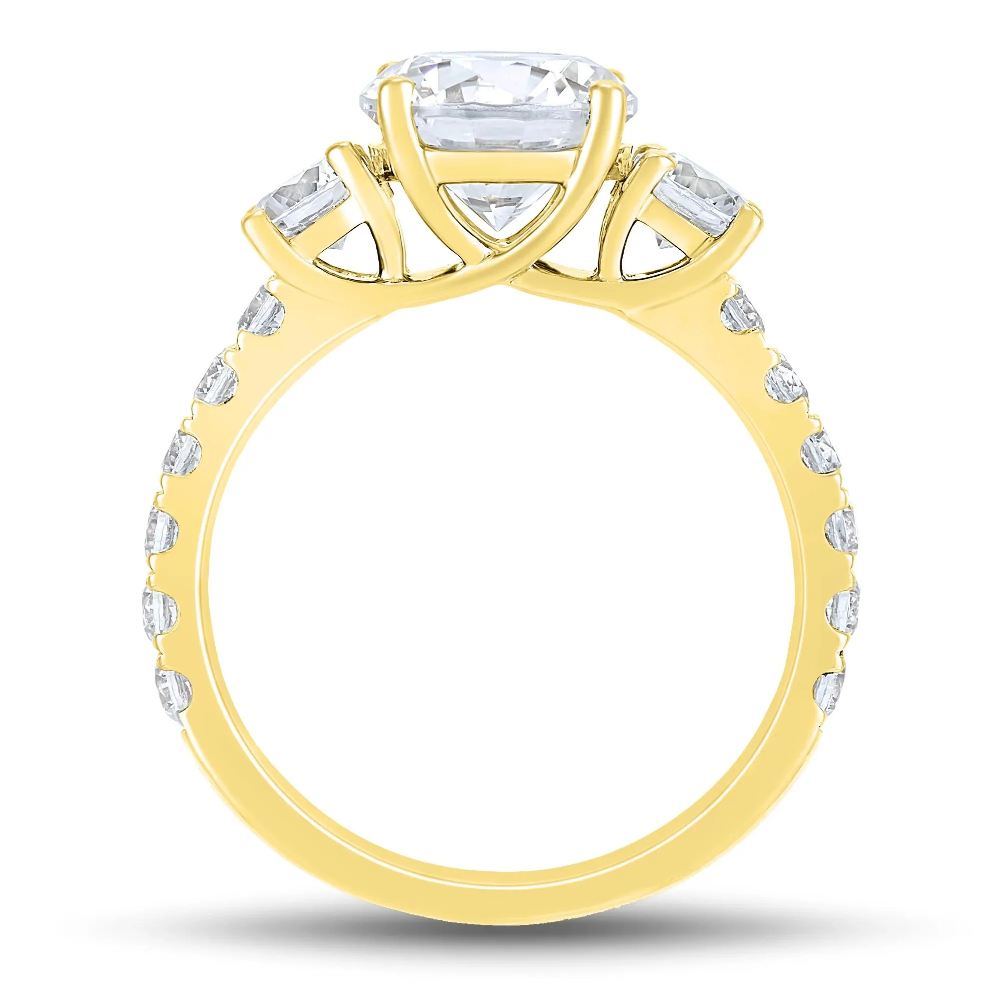 3 CT. Tw. Lab Grown Diamond Three-Stone Engagement Ring 14K Yellow Gold Round Brilliant Cut Size 9 4mm - Image 2