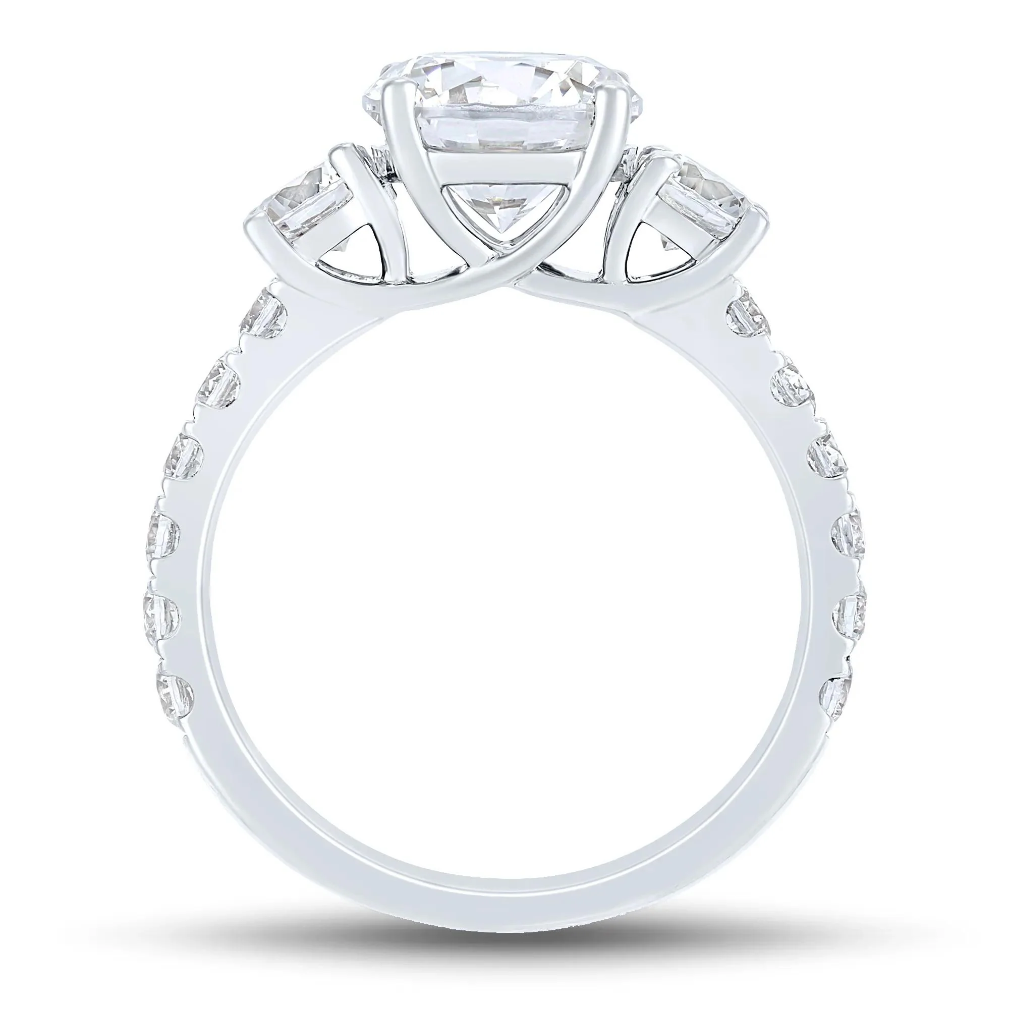3 CT. Tw. Lab Grown Diamond Three-Stone Engagement Ring 14K White Gold Round Brilliant Cut Size 6.5 4mm - Image 2