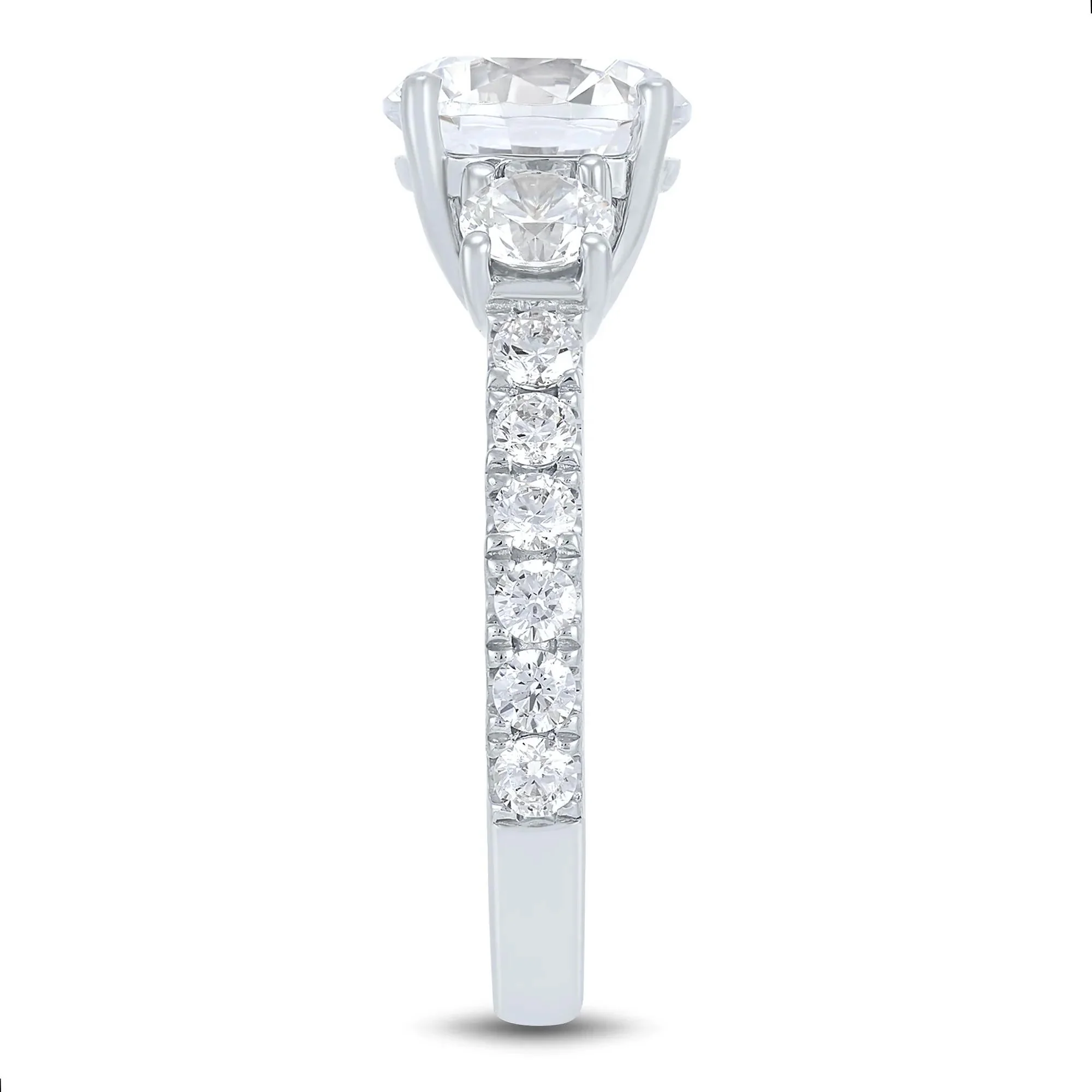 3 CT. Tw. Lab Grown Diamond Three-Stone Engagement Ring 14K White Gold Round Brilliant Cut Size 8.5 4mm - Image 3