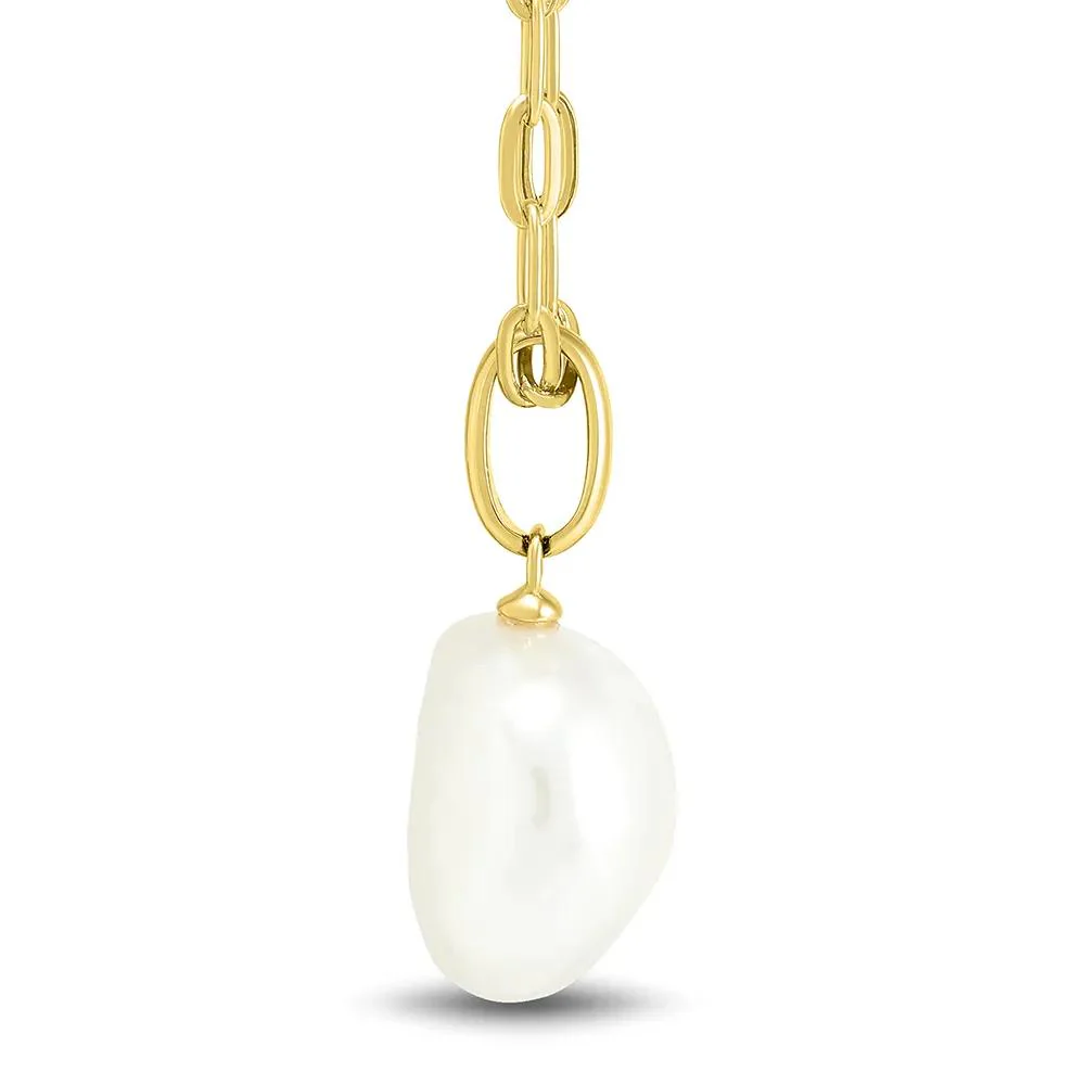 Baroque Shaped Pearl Paperclip Chain Pendant Necklace 10K Yellow Gold Size 18" - Image 2