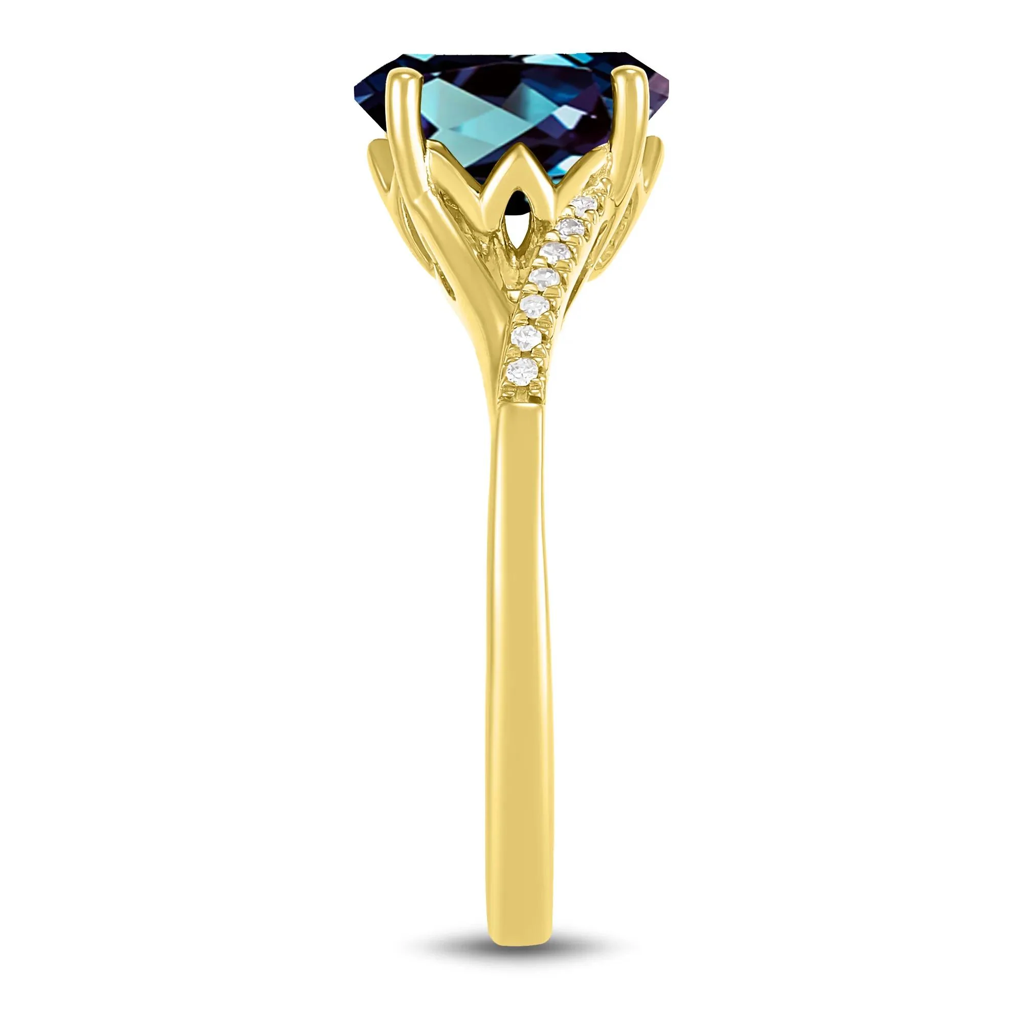 Oval Lab-Created Alexandrite Ring with Diamond Accents 10K Yellow Gold Size 5.5 1mm - Image 3