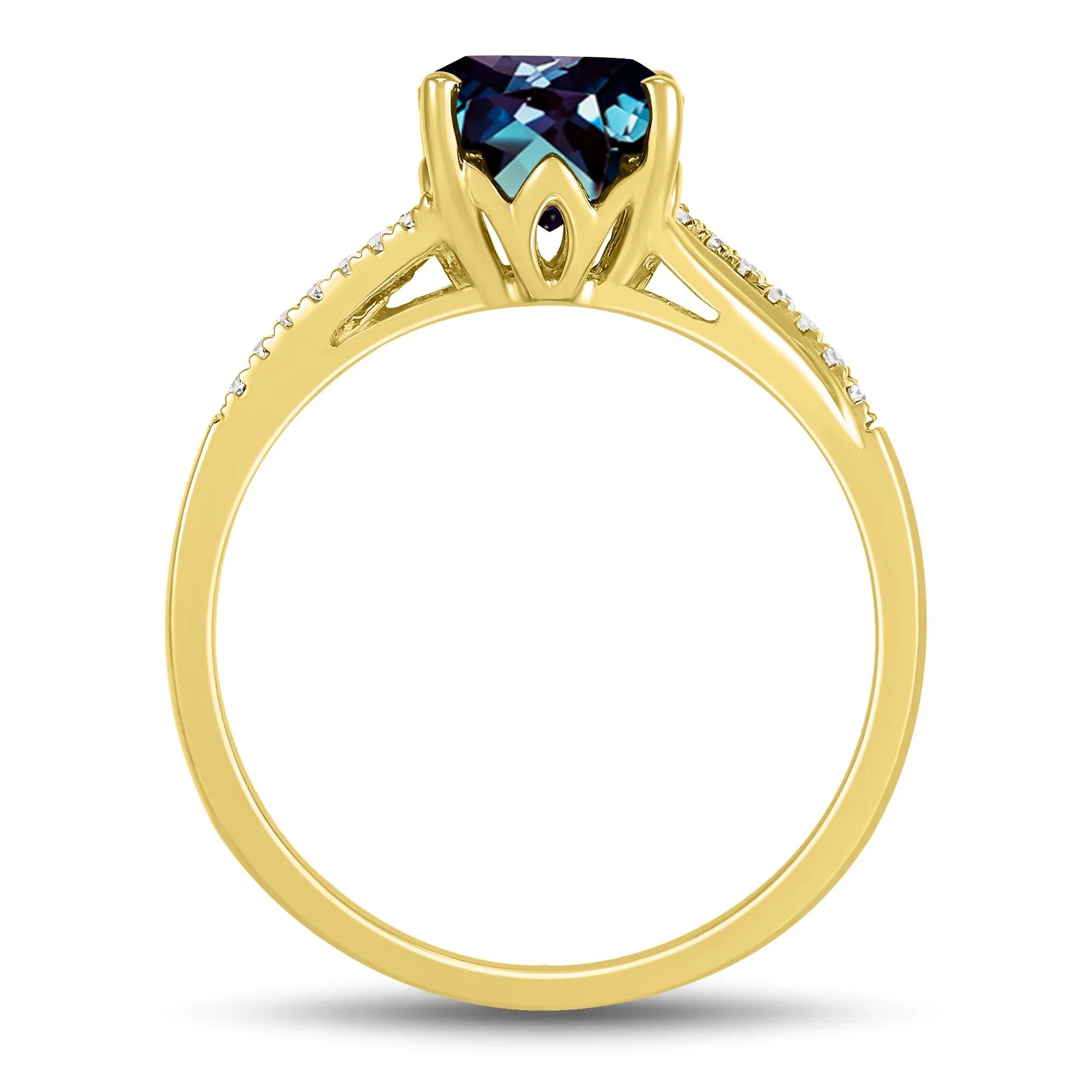 Oval Lab-Created Alexandrite Ring with Diamond Accents 10K Yellow Gold Size 7 1mm - Image 2