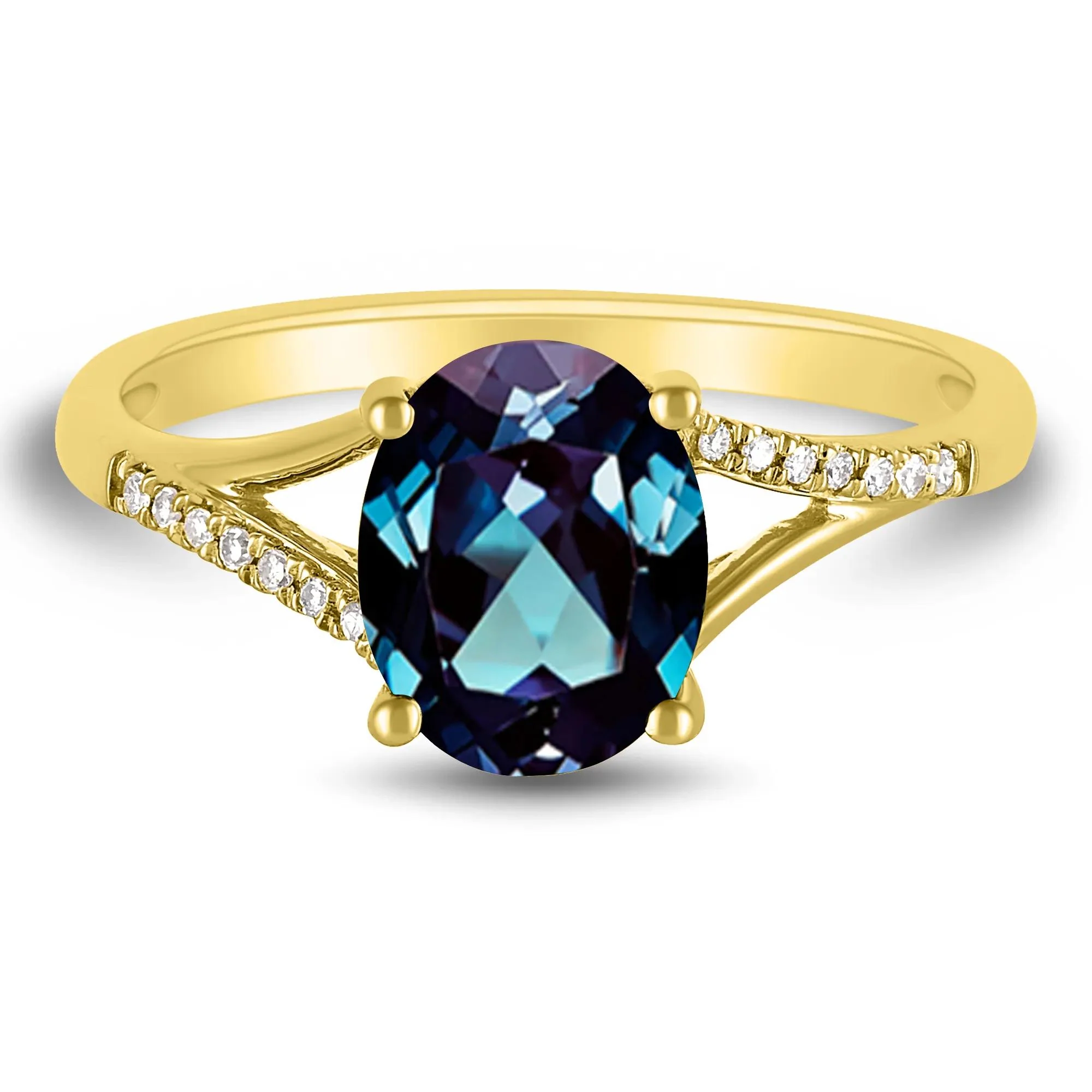 Oval Lab-Created Alexandrite Ring with Diamond Accents 10K Yellow Gold Size 8 1mm