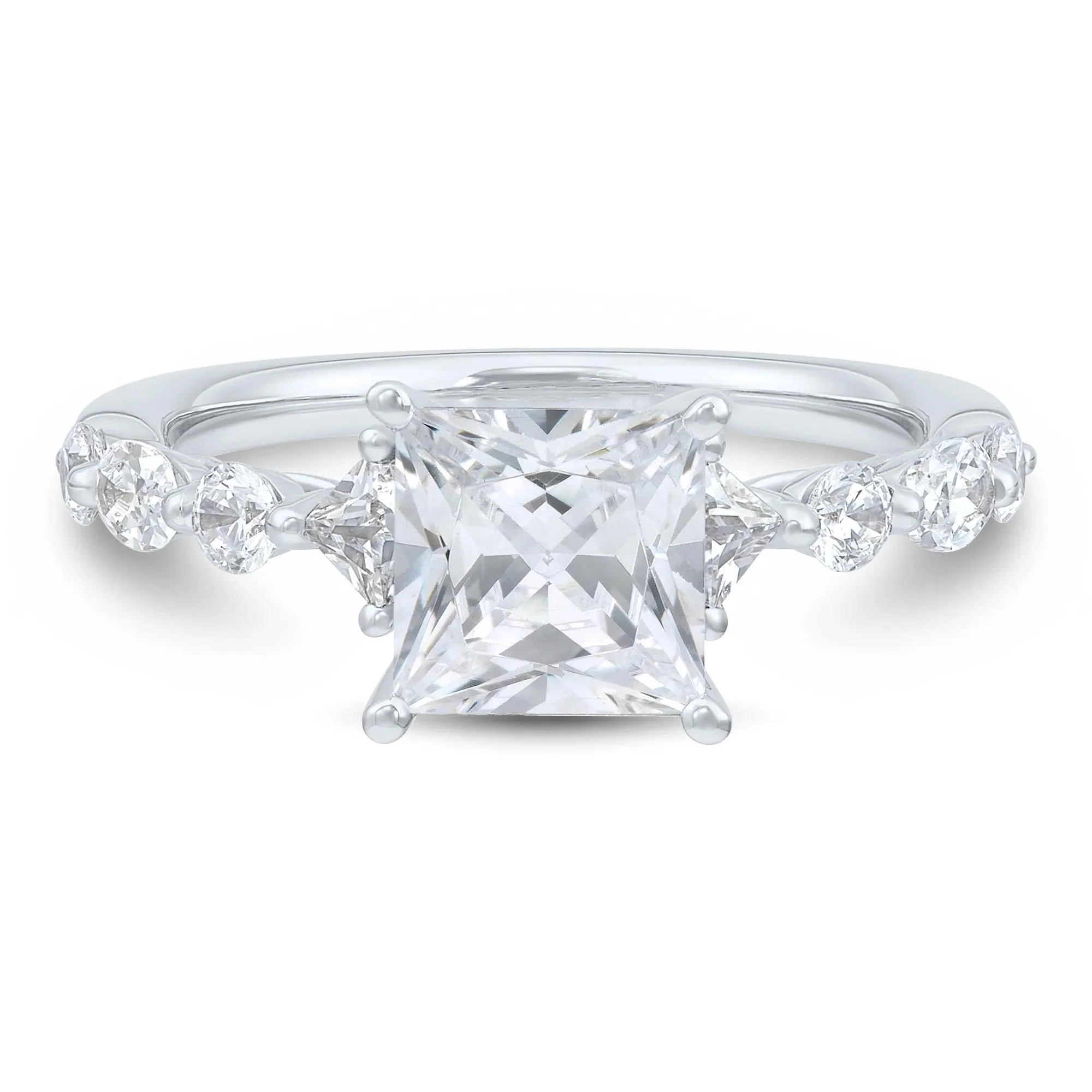 2 3/4 CT. Tw. Princess-Cut Lab Grown Diamond Engagement Ring 14K White Gold Round Brilliant Cut Size 9 1mm