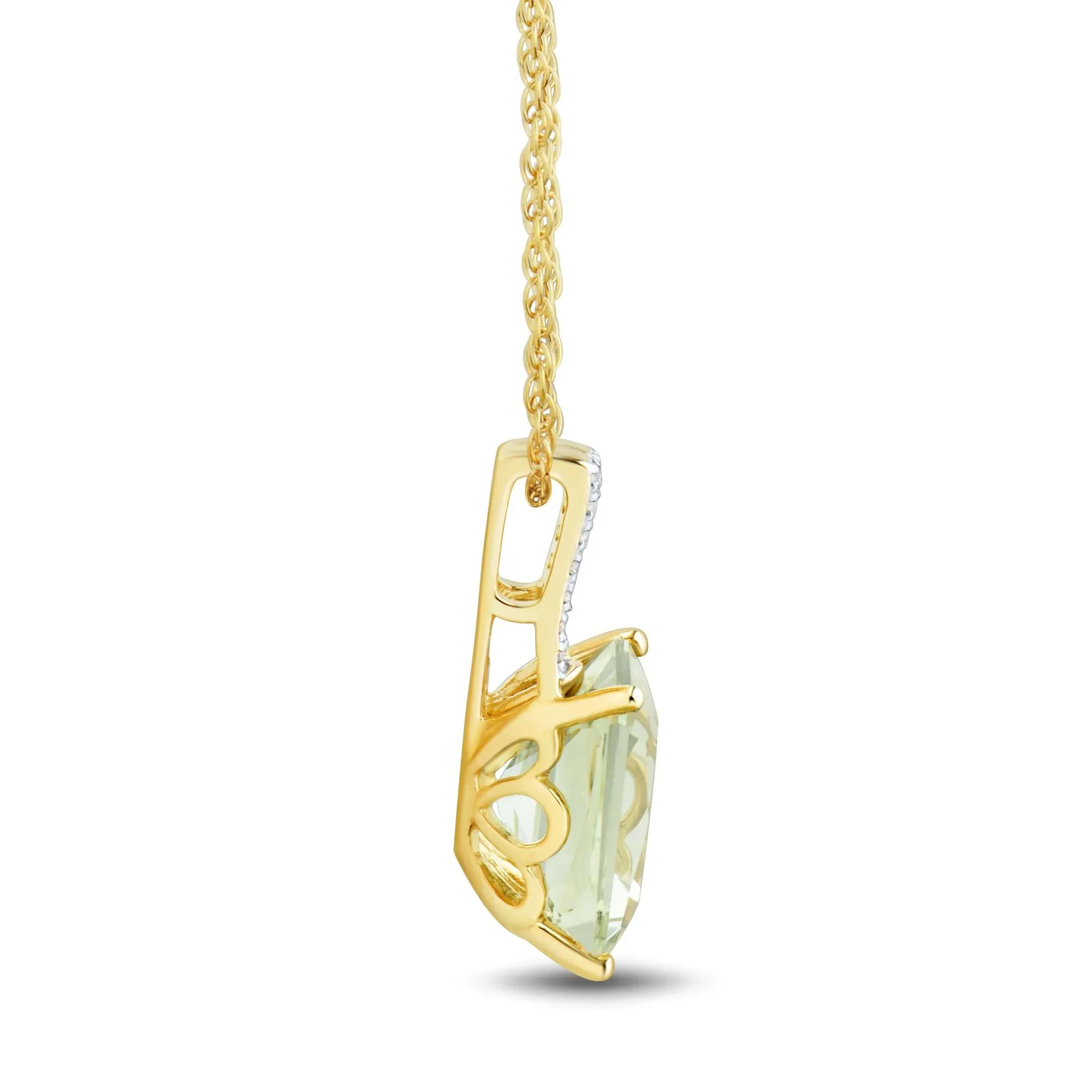 Green Amethyst and Diamond Pendant Necklace 10K Yellow Gold Size 18" - Image 2